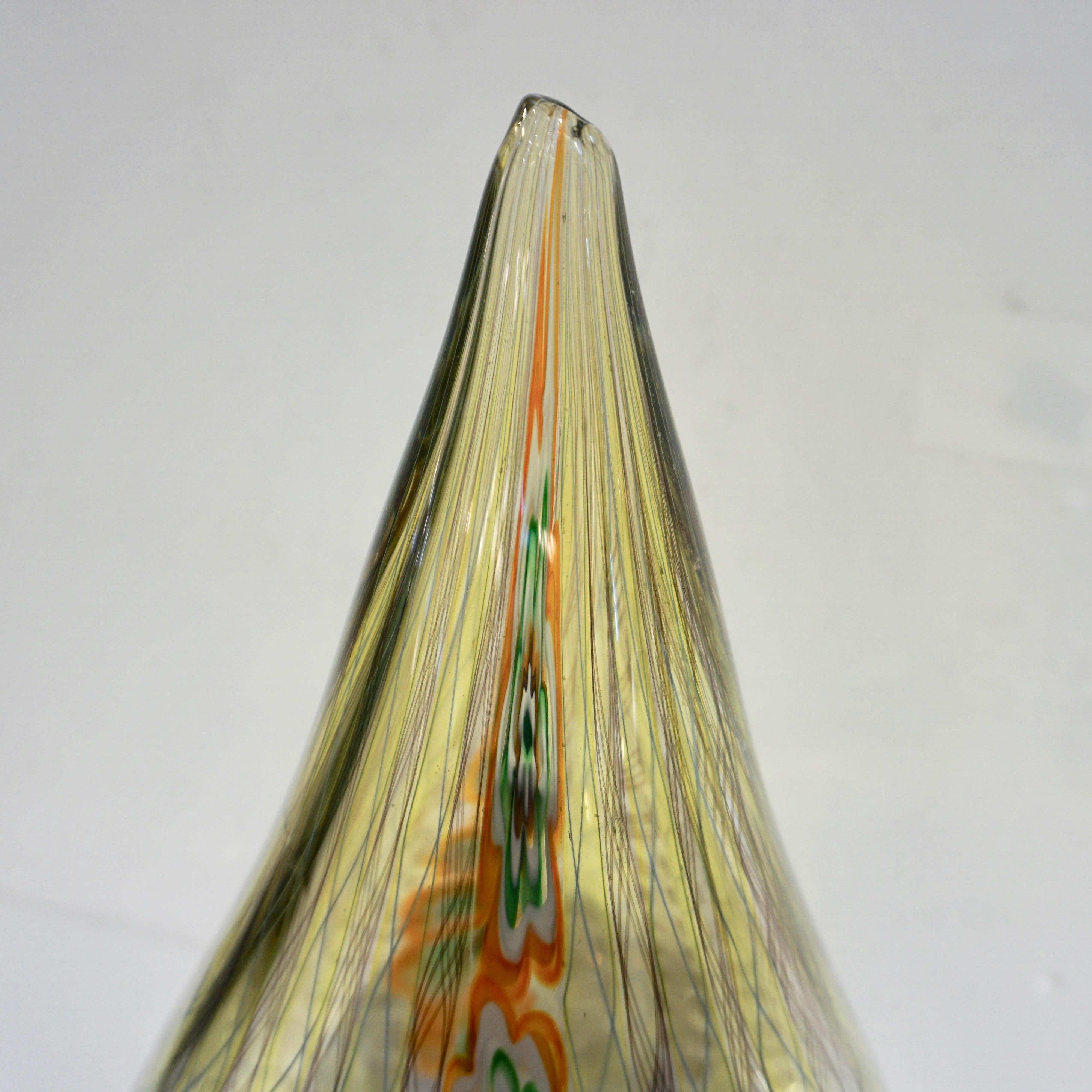 Tagliapietra Italian Modern Green Yellow Orange Murano Glass Drop Sculpture Vase For Sale 1
