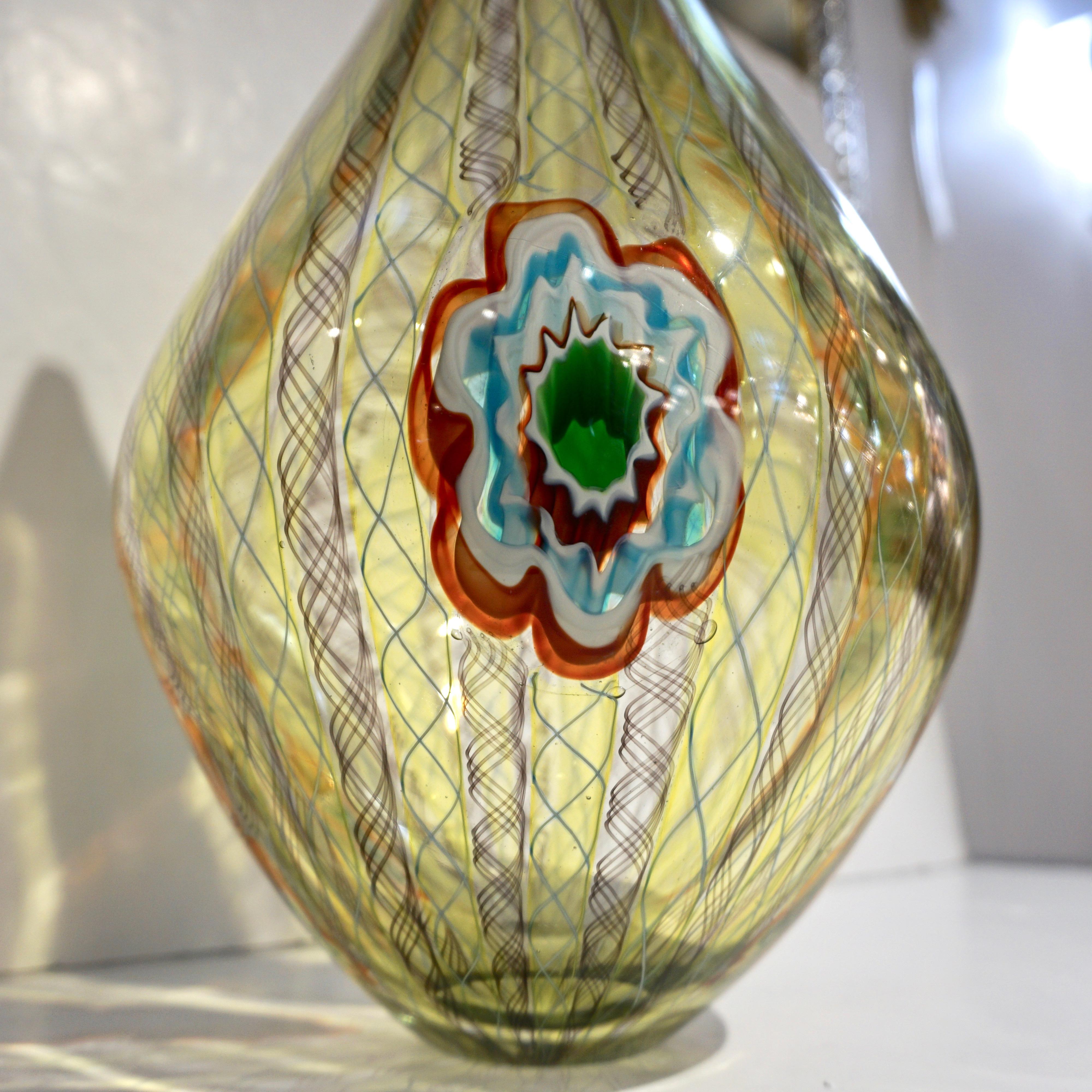 Early 21st century, circa 2015, one-of-a-kind blown colorful Murano glass single flower vase, modern Work of Art signed by Tagliapietra Fabio, this sophisticated colorful glass sculpture for a single flower, with the body in an unusual chartreuse