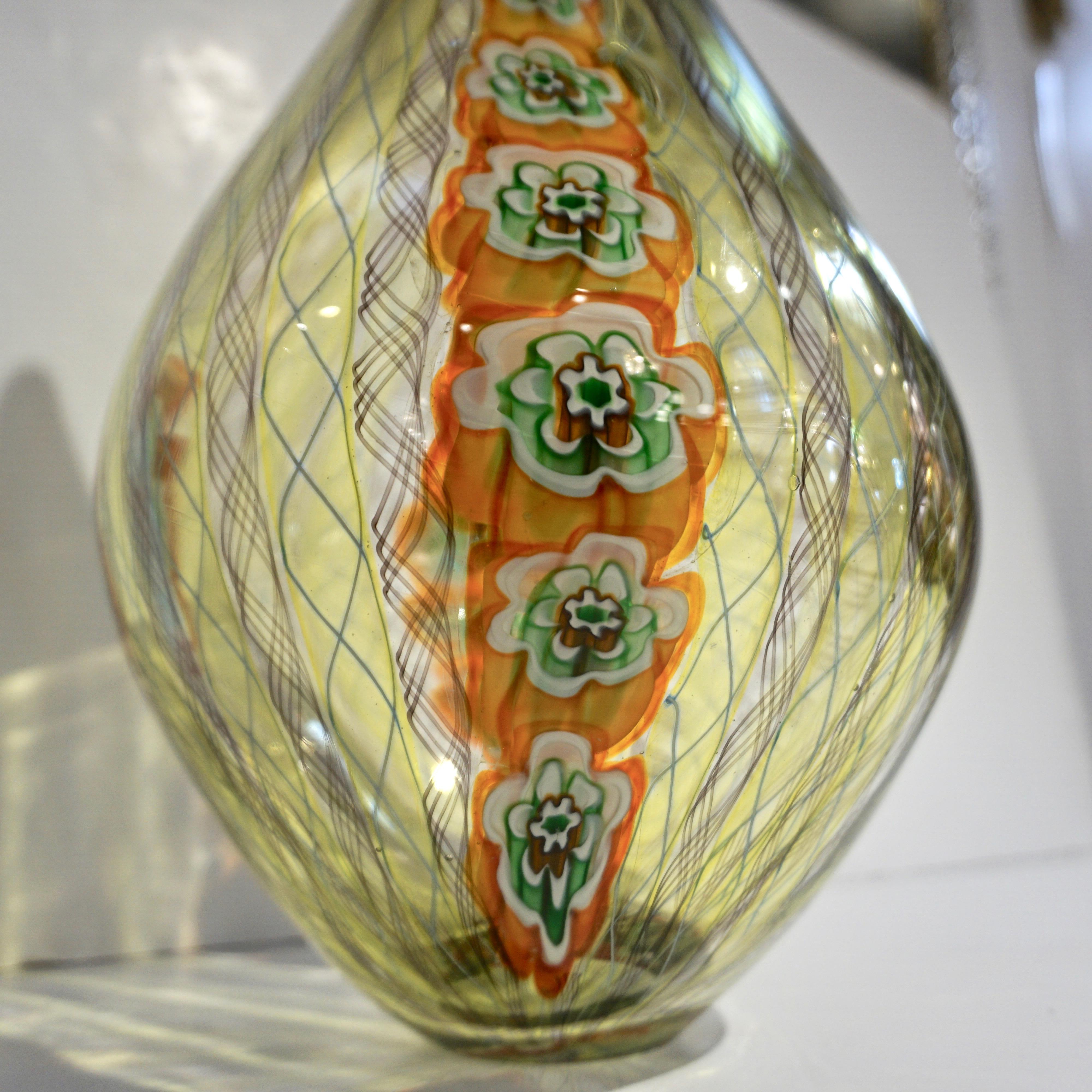 Tagliapietra Italian Modern Green Yellow Orange Murano Glass Drop Sculpture Vase For Sale 6