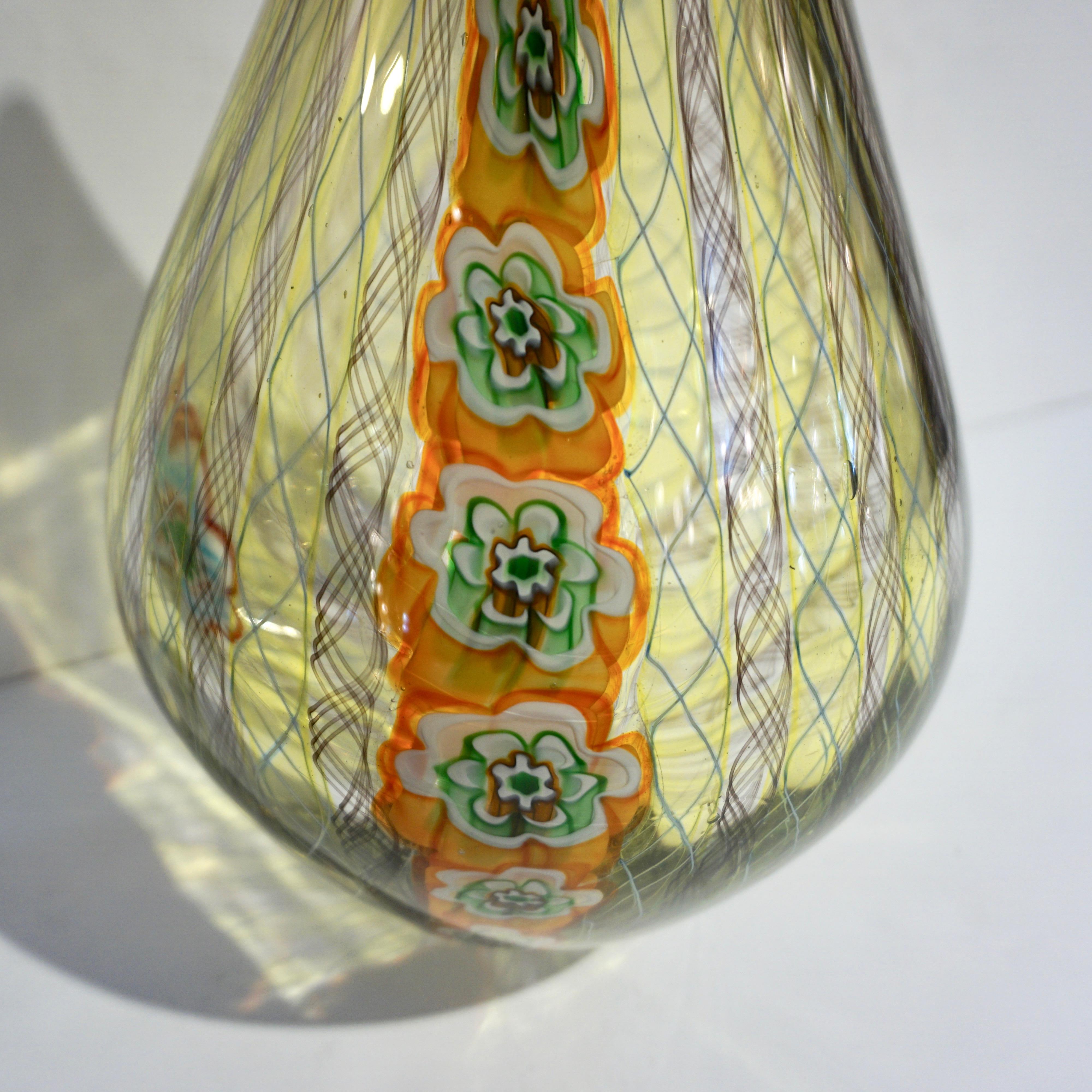 Tagliapietra Italian Modern Green Yellow Orange Murano Glass Drop Sculpture Vase For Sale 7