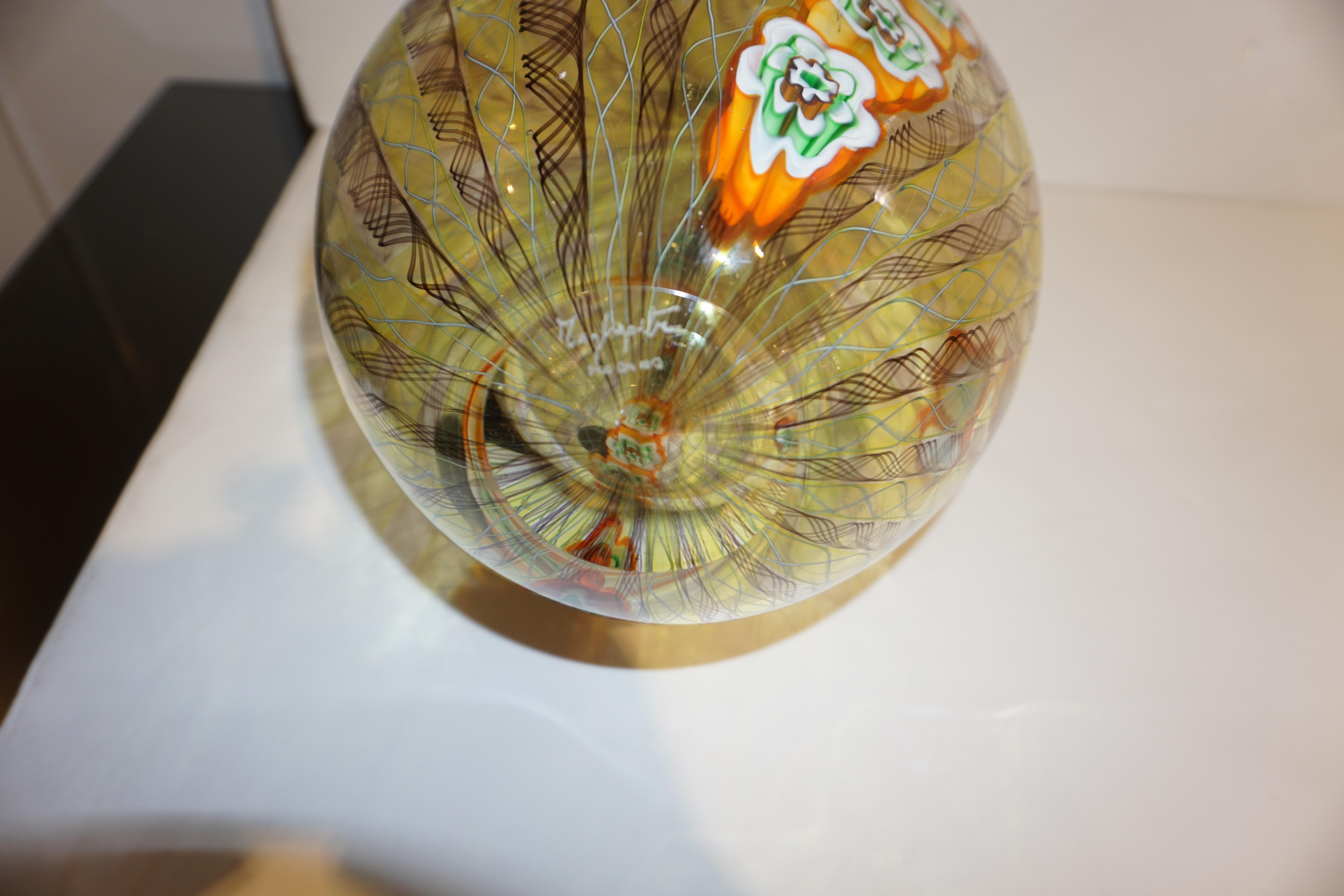 Contemporary Tagliapietra Italian Modern Green Yellow Orange Murano Glass Drop Sculpture Vase For Sale