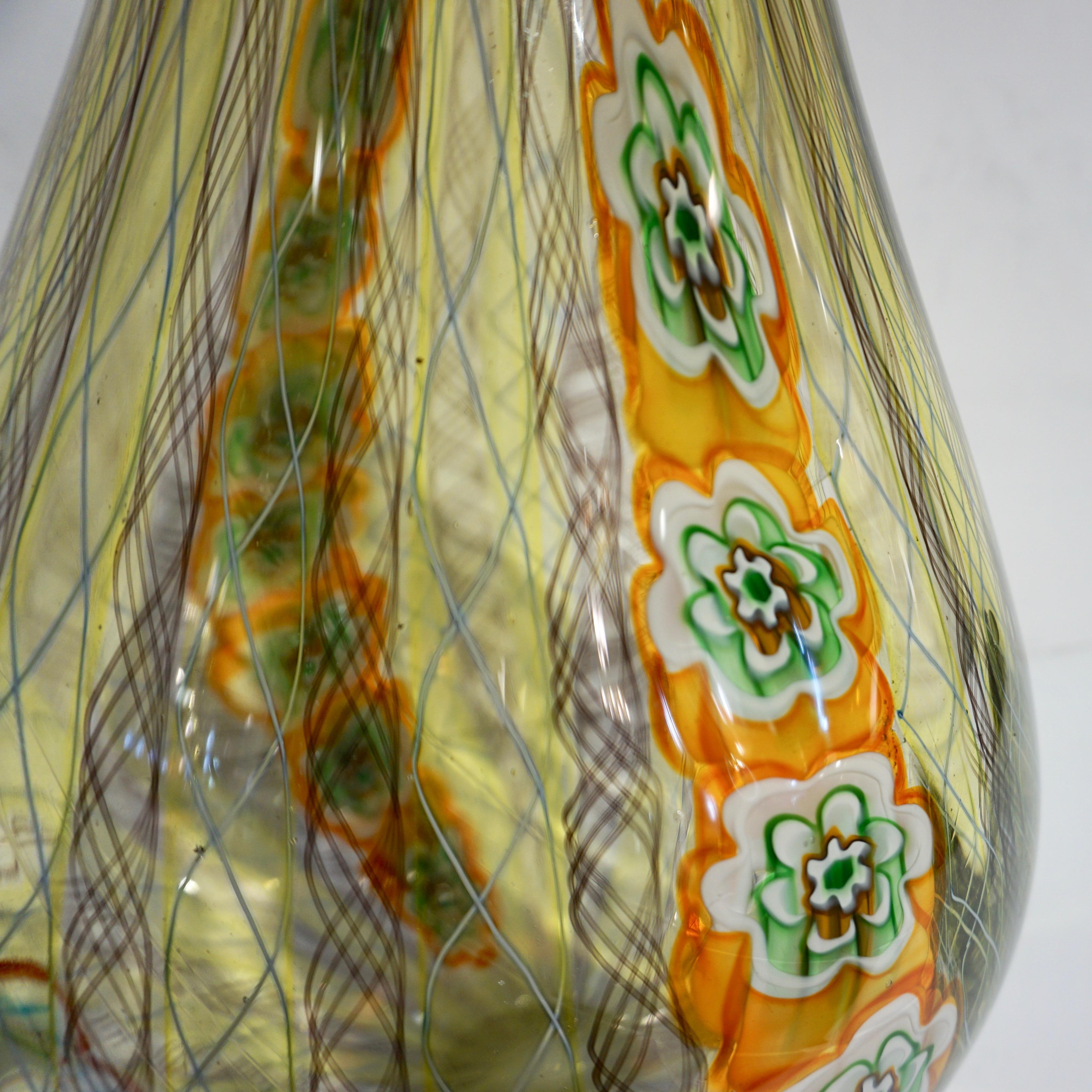 Post-Modern Tagliapietra Italian Modern Green Yellow Orange Murano Glass Drop Sculpture Vase For Sale