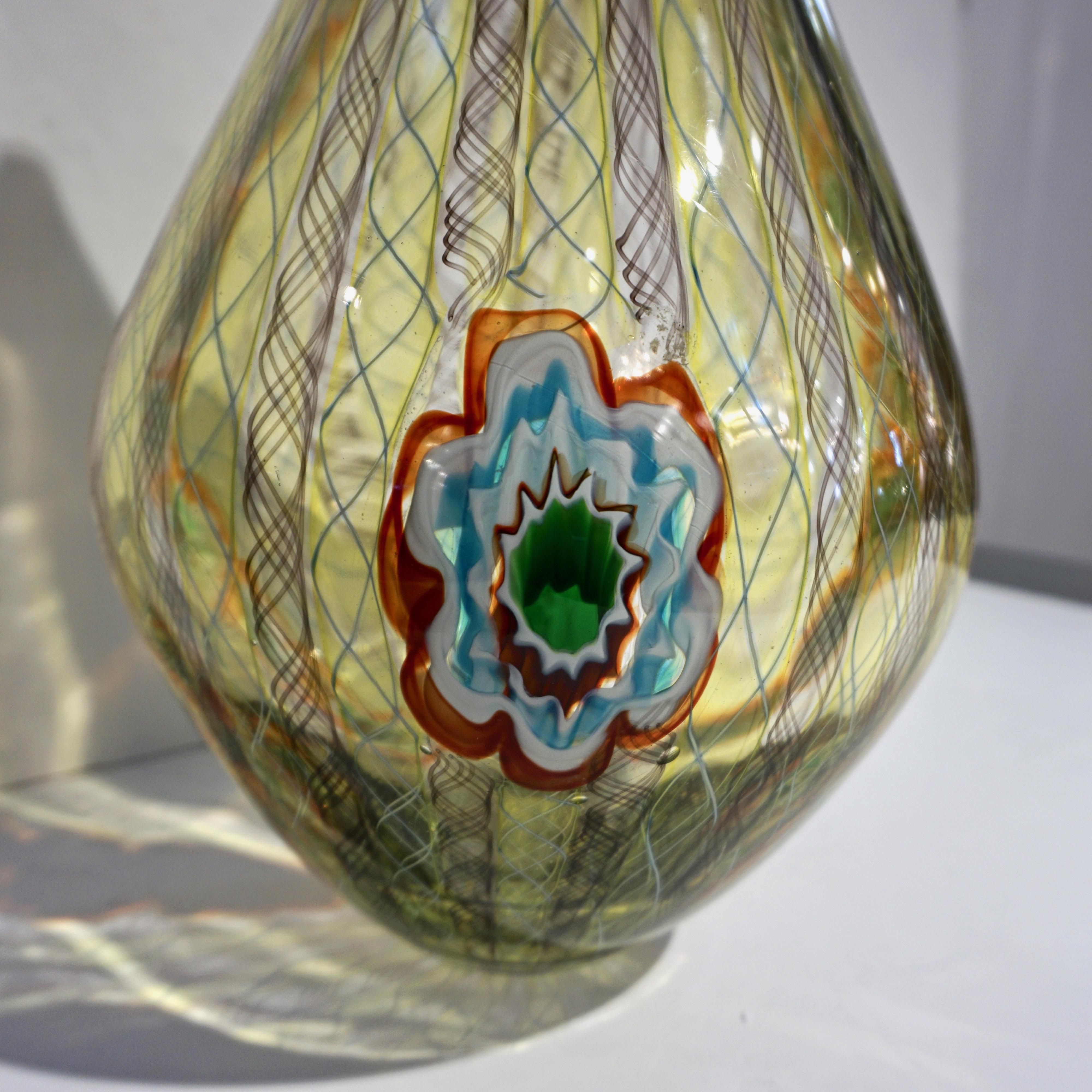 Tagliapietra Italian Modern Green Yellow Orange Murano Glass Drop Sculpture Vase For Sale 9