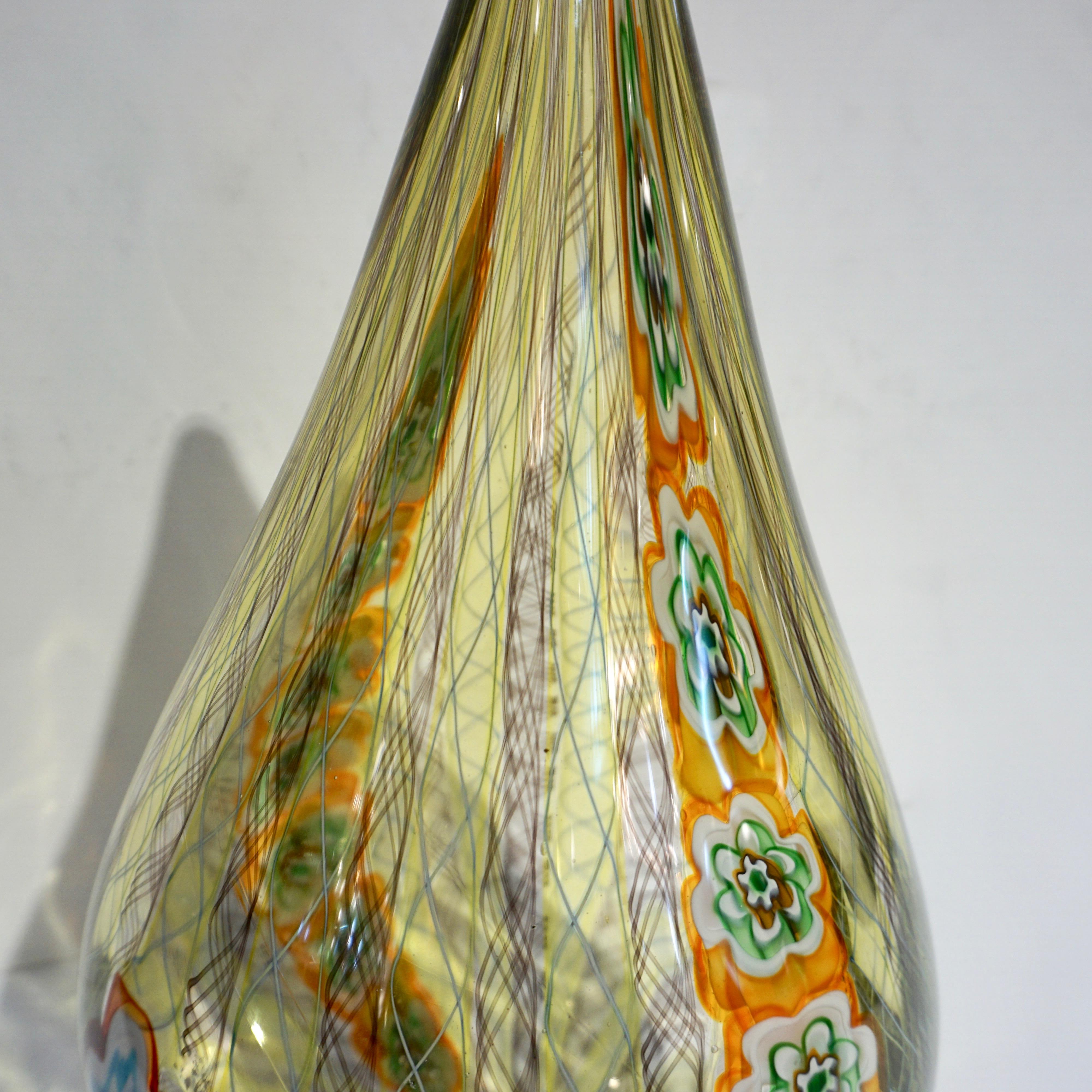 Hand-Crafted Tagliapietra Italian Modern Green Yellow Orange Murano Glass Drop Sculpture Vase For Sale