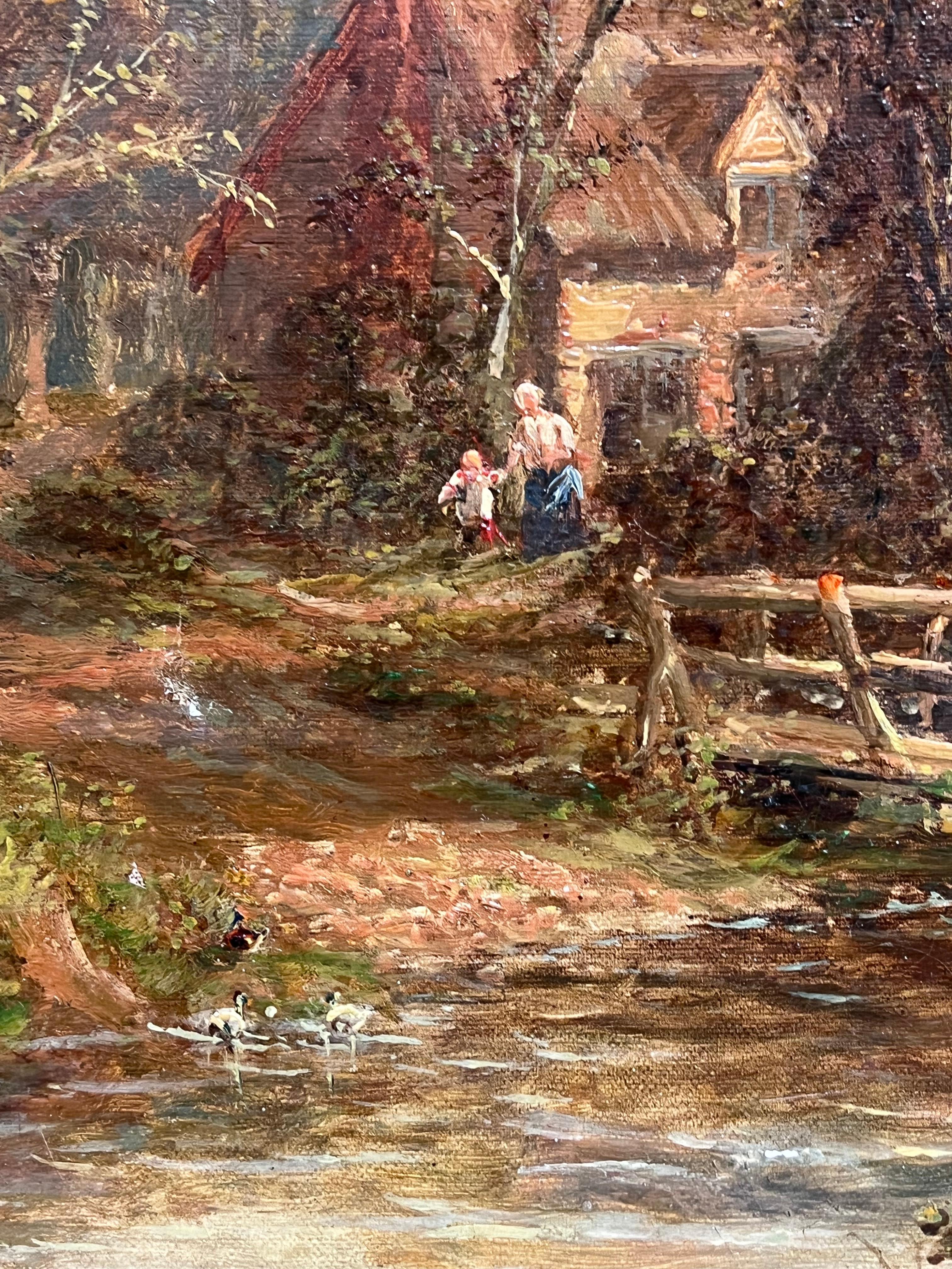 Feine viktorianische signiert Englisch Ölgemälde Ländliche Landschaft Cattle Crossing River im Angebot 5