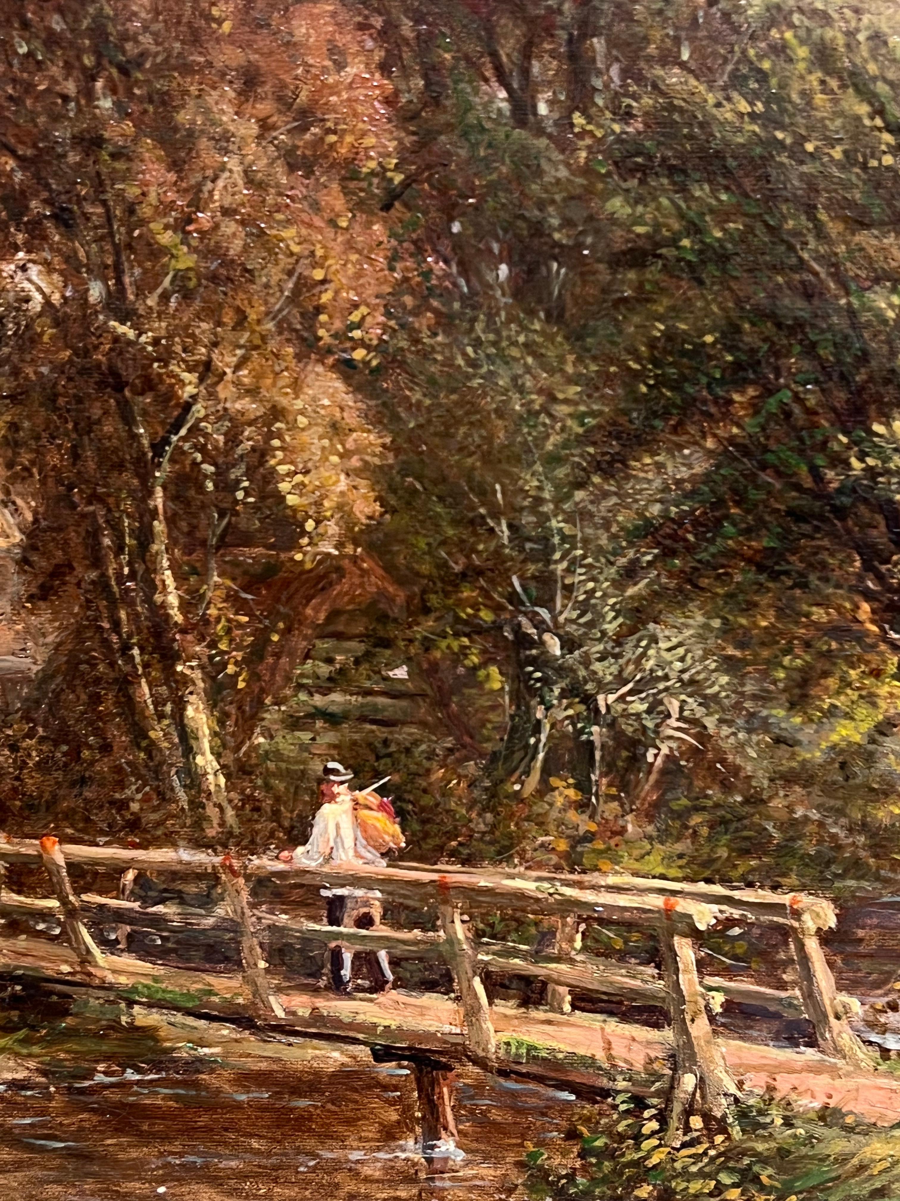 Feine viktorianische signiert Englisch Ölgemälde Ländliche Landschaft Cattle Crossing River im Angebot 6