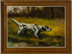 Vintage F. Van Loay - Framed Mid 20th Century Oil, Study of a Black & White Setter