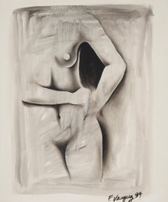 Desnudo figurativo en blanco y negro - Óleo sobre lienzo