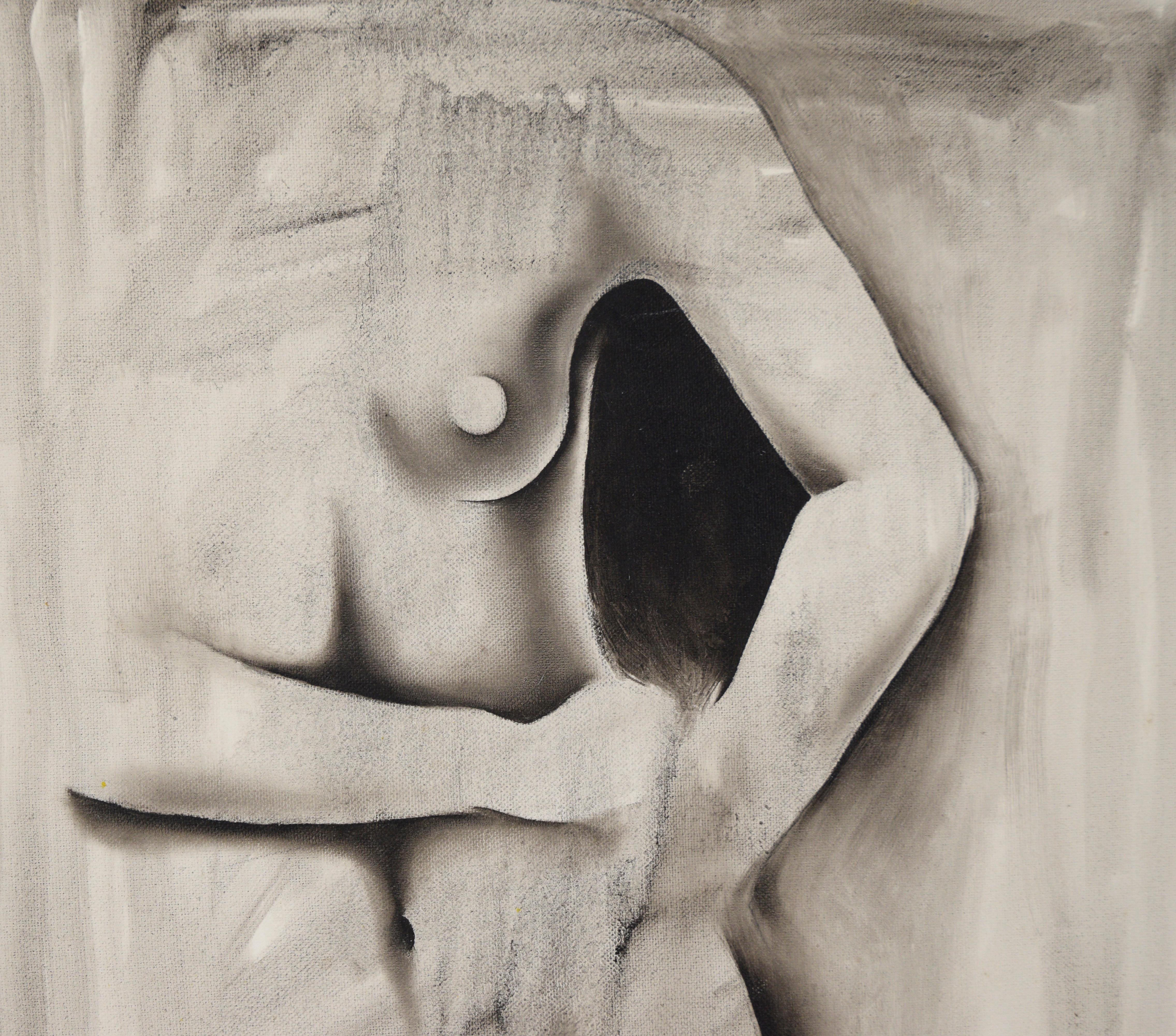 Black and White Figurative Nude - Oil on Canvas - American Impressionist Painting by F. Vasquez