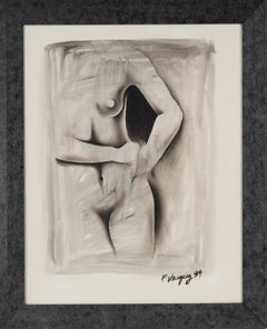 Vintage Black and White Figurative Nude - Oil on Canvas