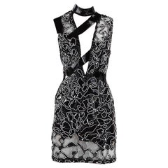 F/W 13 L#46 VERSACE ATELIER BLACK EMBELLISHED TULLE and PATENT LEATHER DRESS