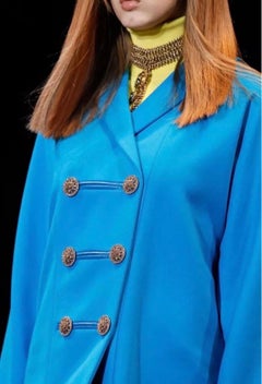 F/W 2014 Look #14 Versace Carrebian Blue Wool Cashmere Coat 38 - 4