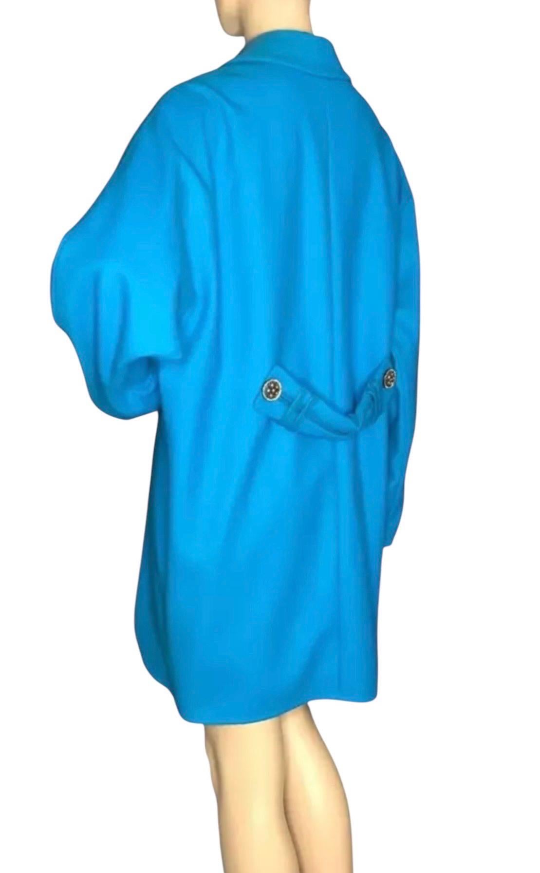 Women's F/W 2014 Look #14 Versace Carrebian Blue Wool Cashmere Coat 38 - 4 For Sale