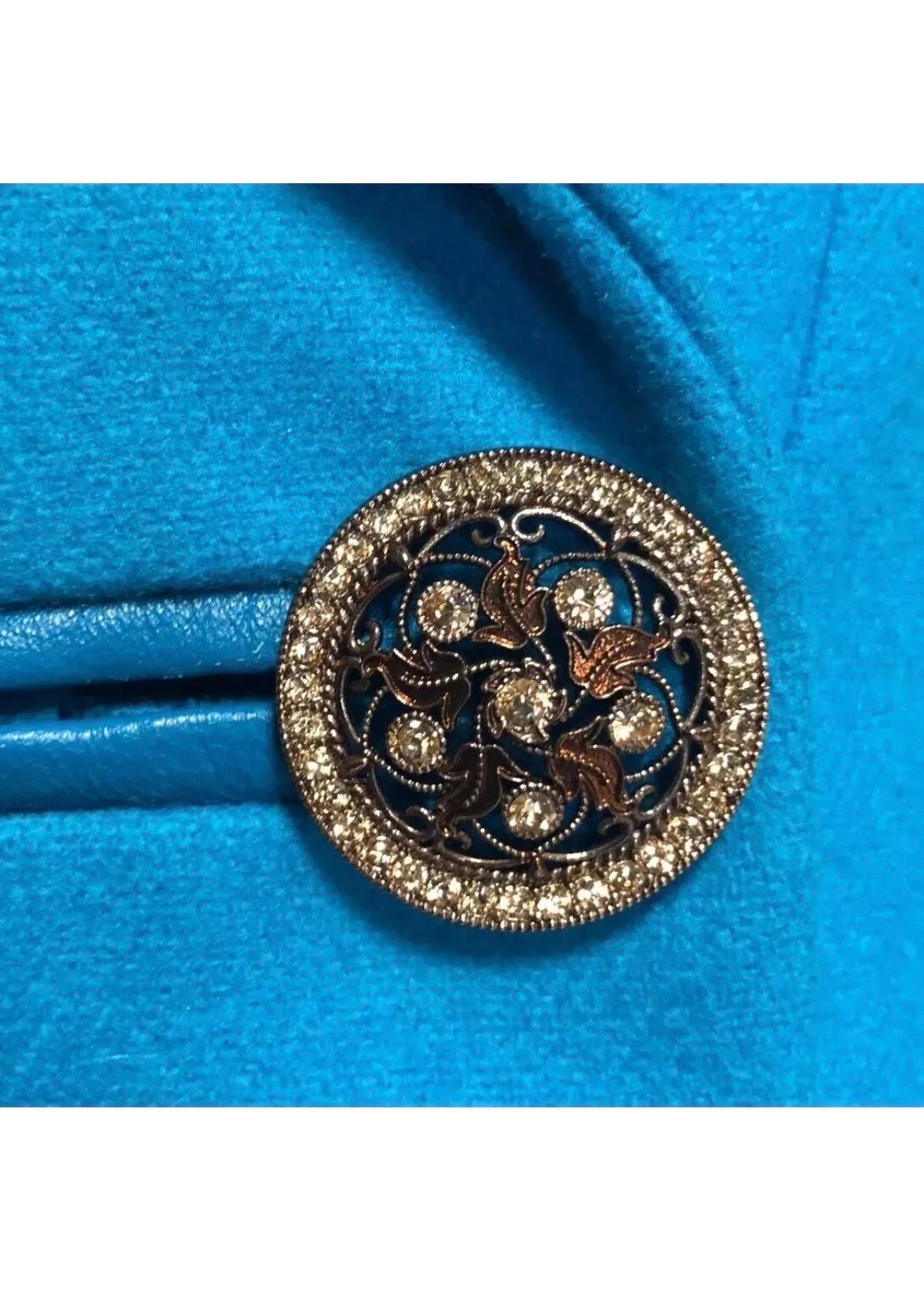 F/W 2014 Look #14 Versace Carrebian Blue Wool Cashmere Coat 38 - 4 For Sale 1