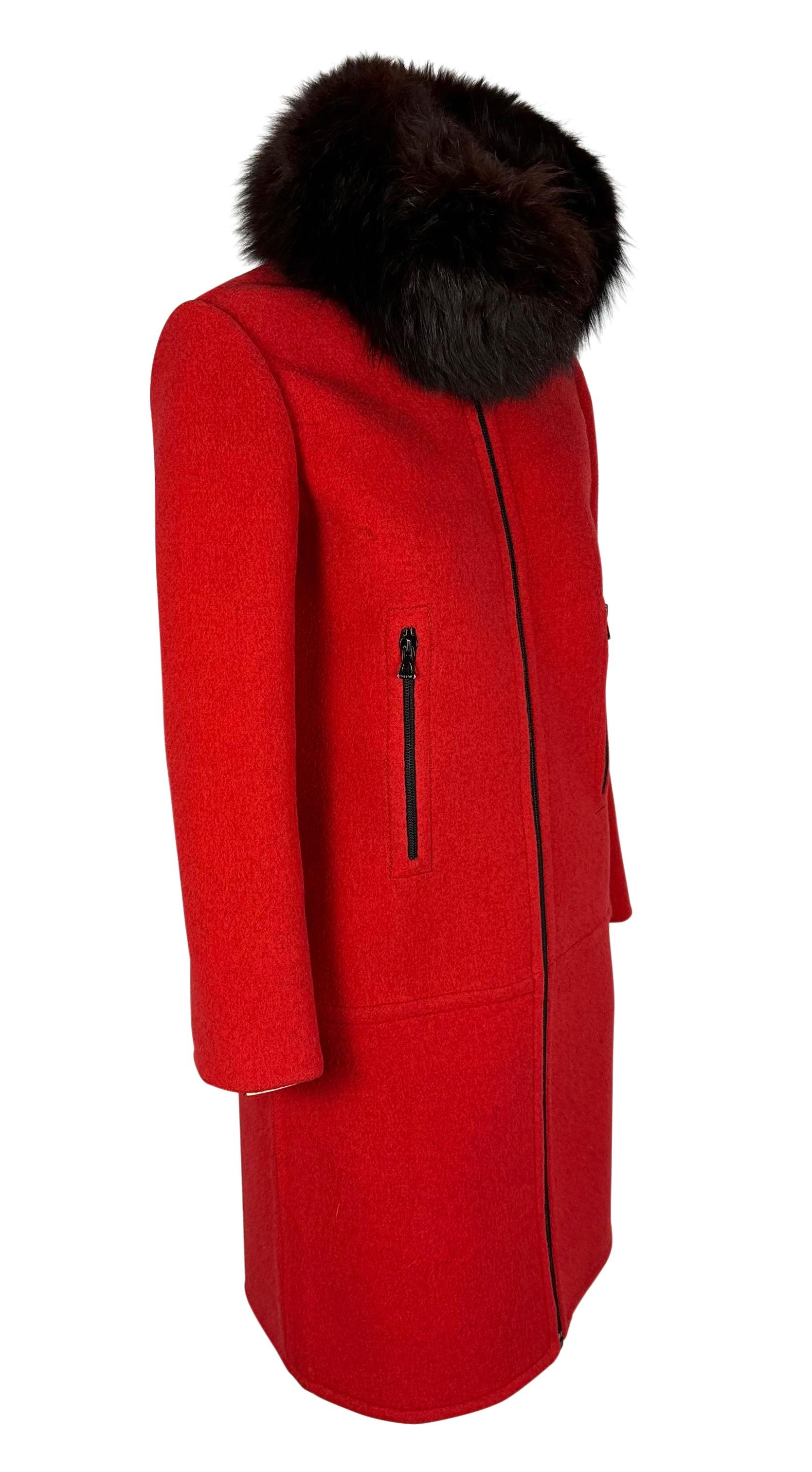 F/W 1969 Christian Dior Haute Couture Chaqueta roja de lana con cuello de piel en venta 1