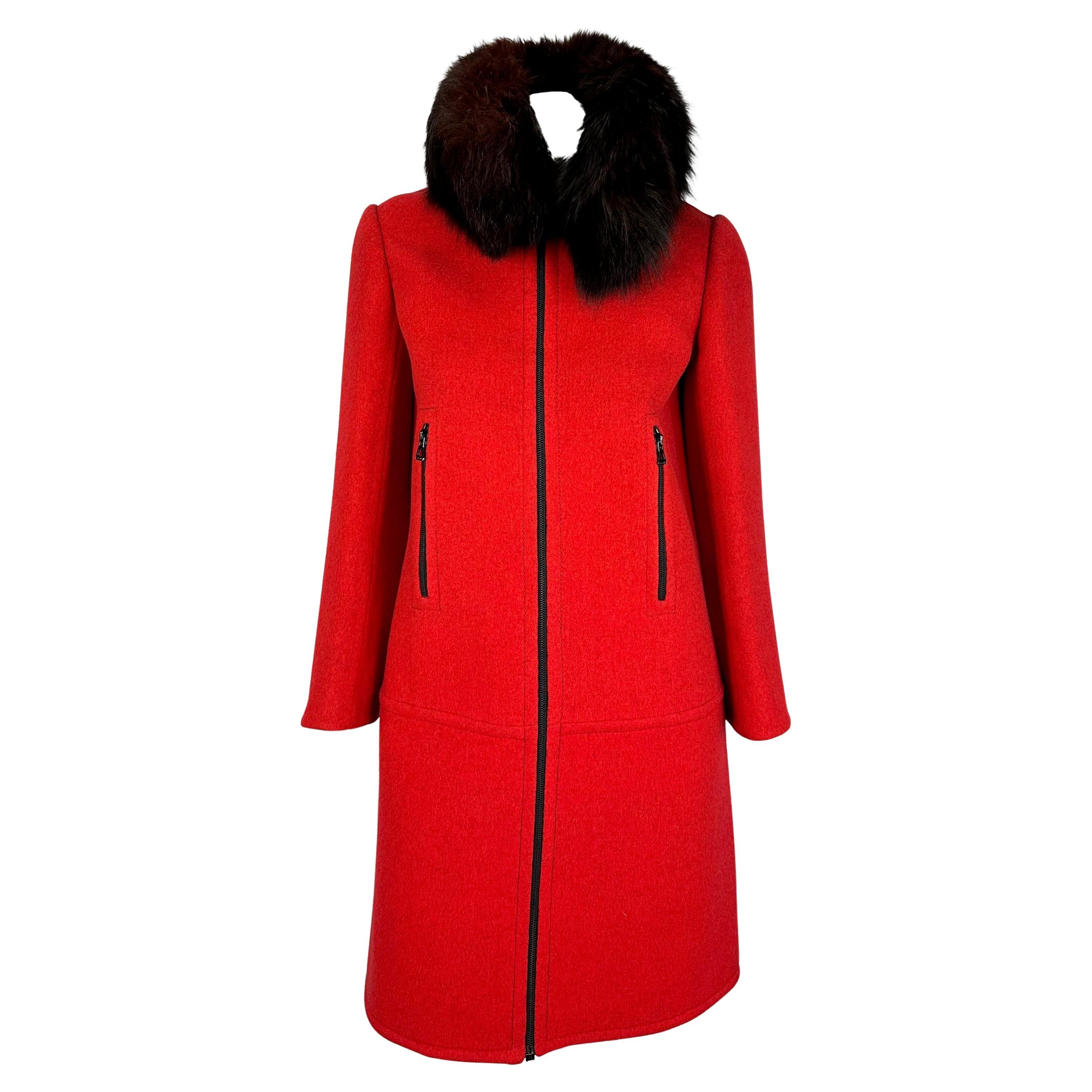 Women's F/W 1969 Christian Dior Haute Couture Red Wool Fur Collar Jacket  For Sale