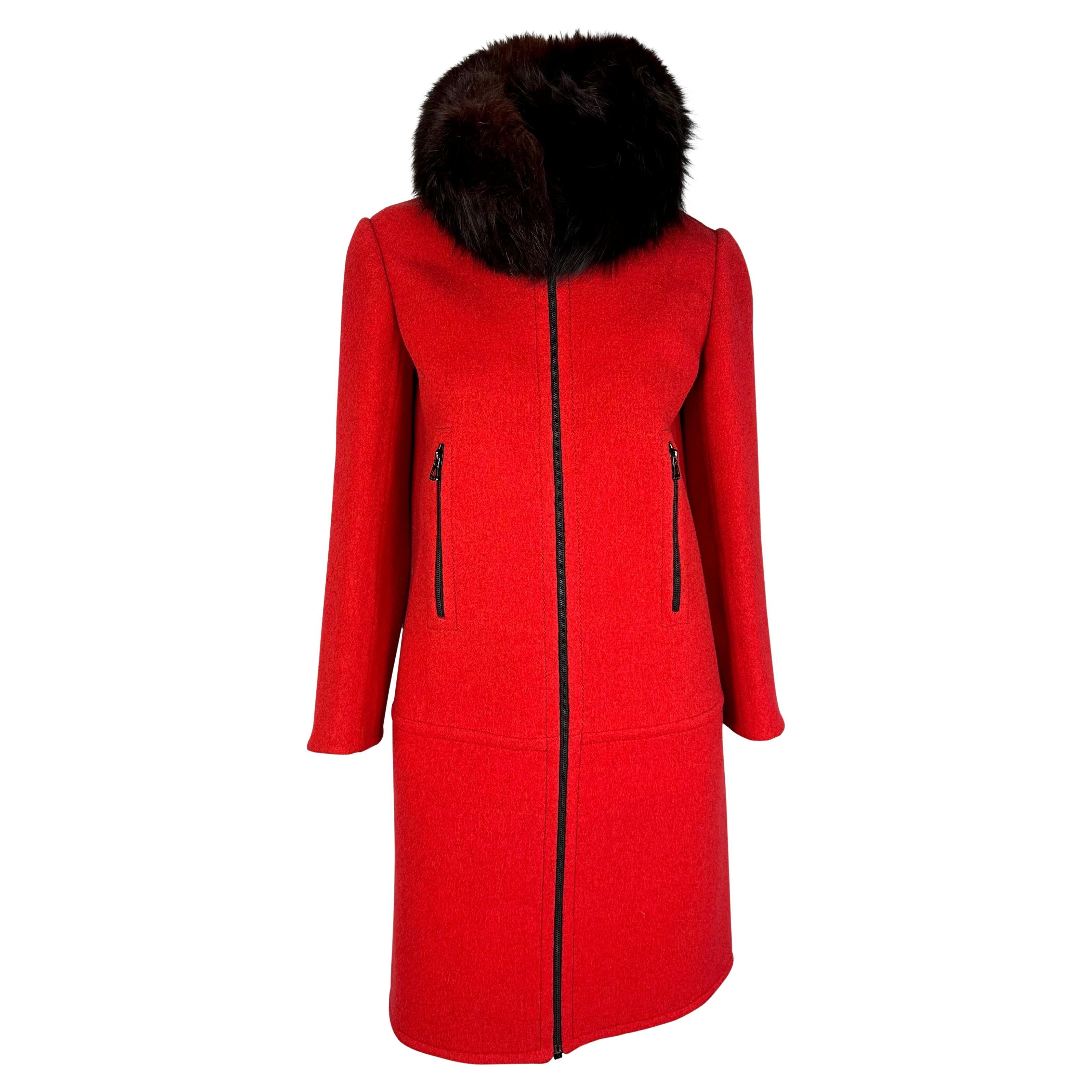 H/W 1969 Christian Dior Haute Couture Jacke mit Pelzkragen aus roter Wolle 