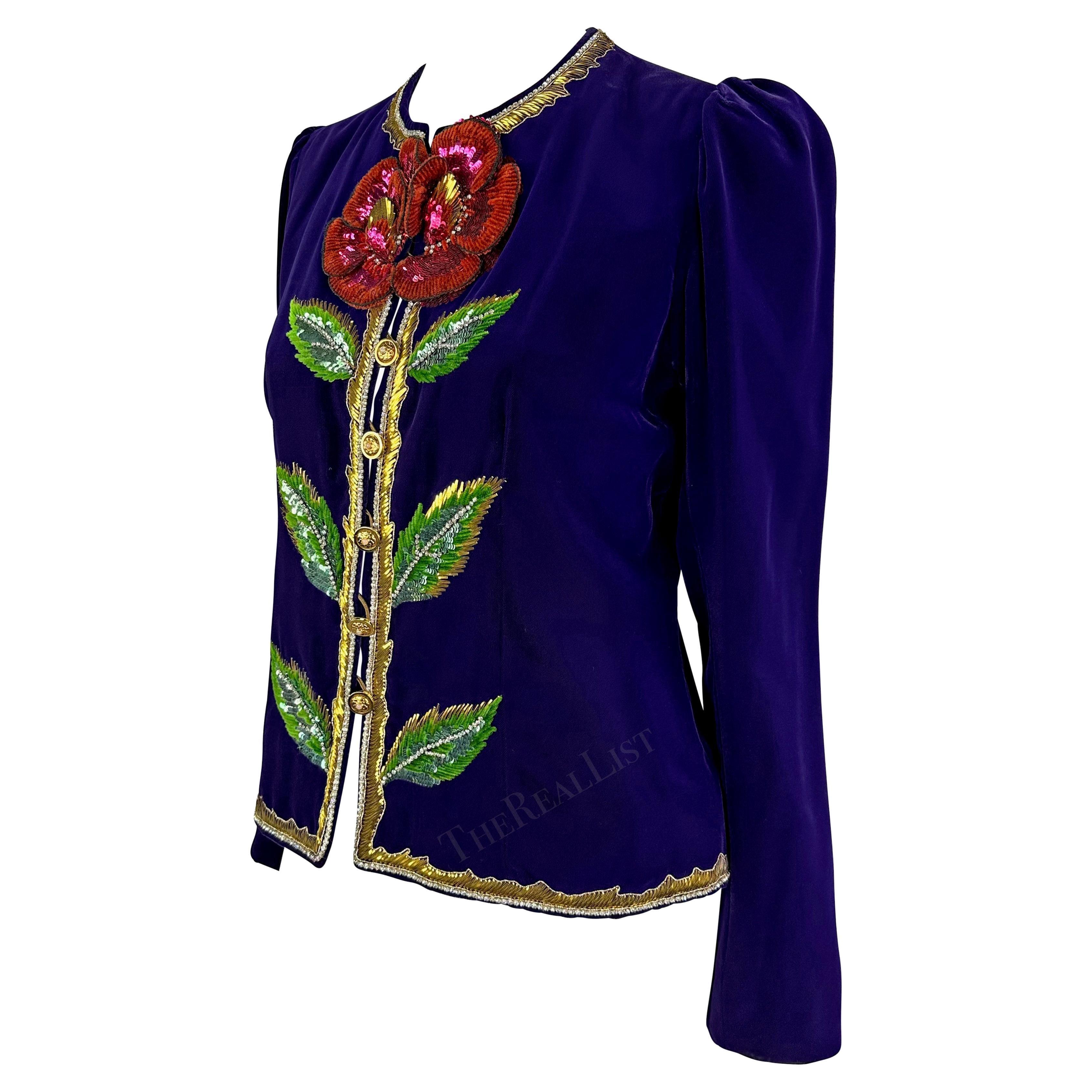F/W 1978 Yves Saint Laurent Haute Couture Veste à fleurs brodées Lesage violet en vente 4