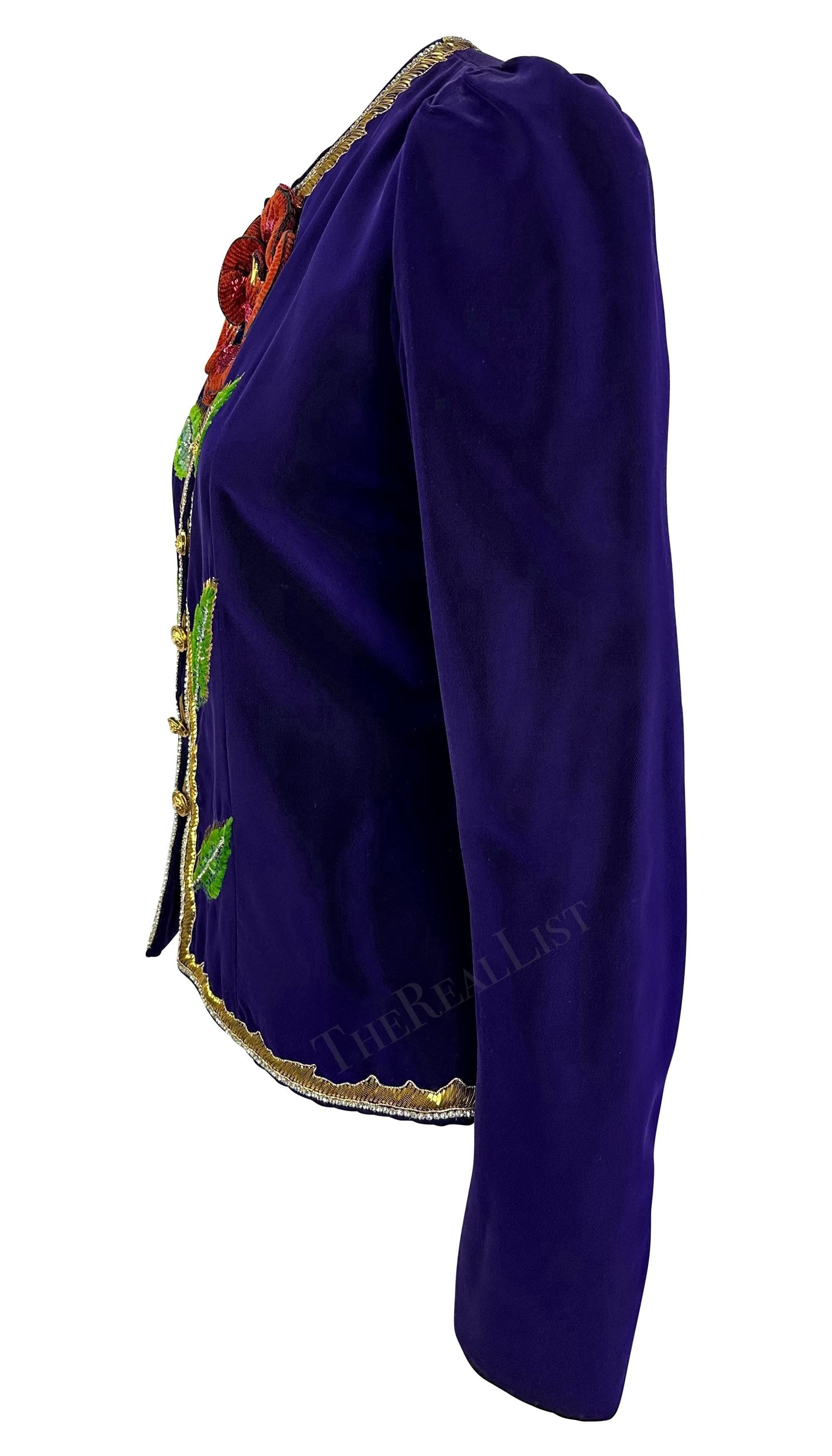 F/W 1978 Yves Saint Laurent Haute Couture Veste à fleurs brodées Lesage violet en vente 5