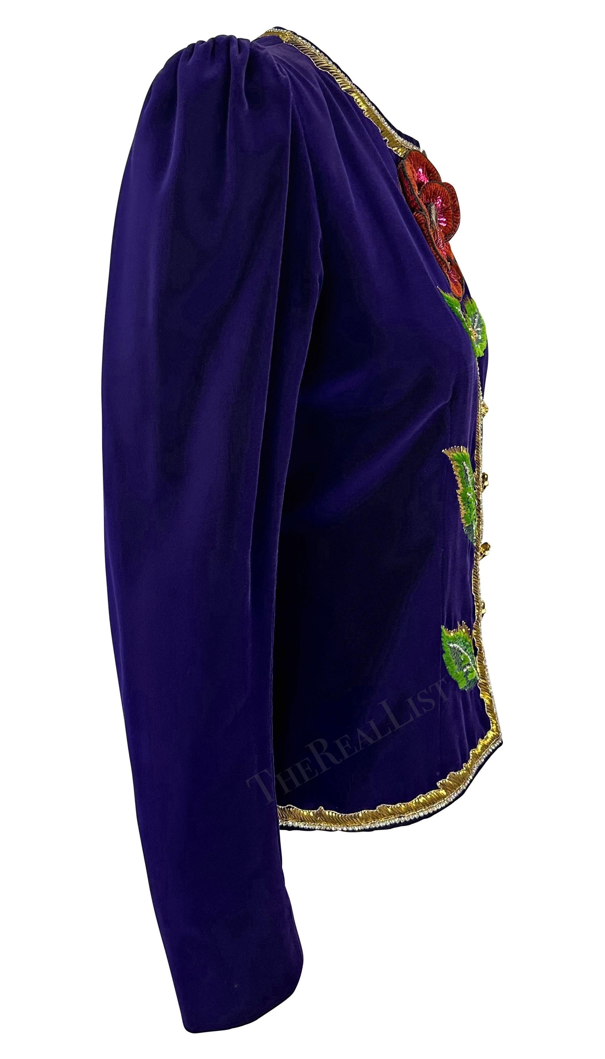 F/W 1978 Yves Saint Laurent Haute Couture Veste à fleurs brodées Lesage violet en vente 7