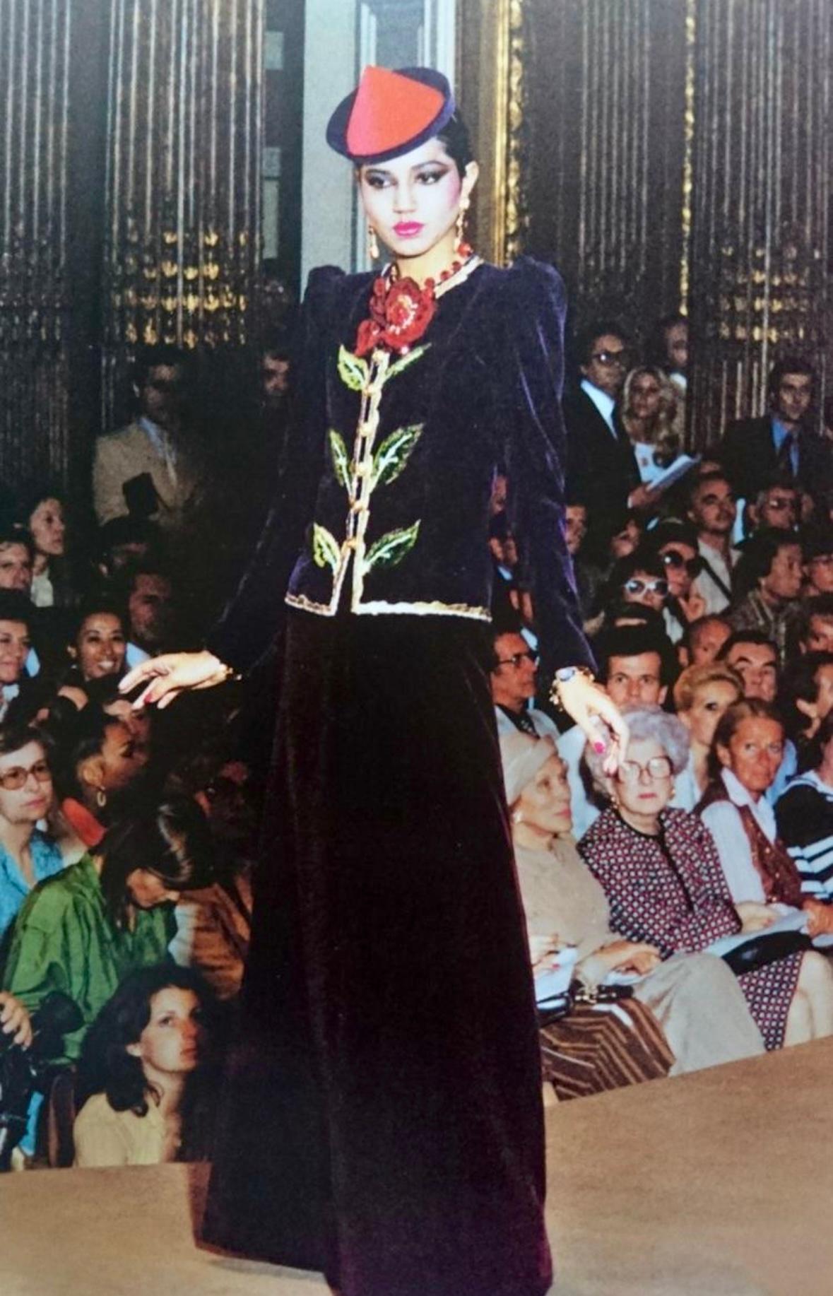 Women's F/W 1978 Yves Saint Laurent Haute Couture Purple Lesage Embroidery Floral Jacket For Sale