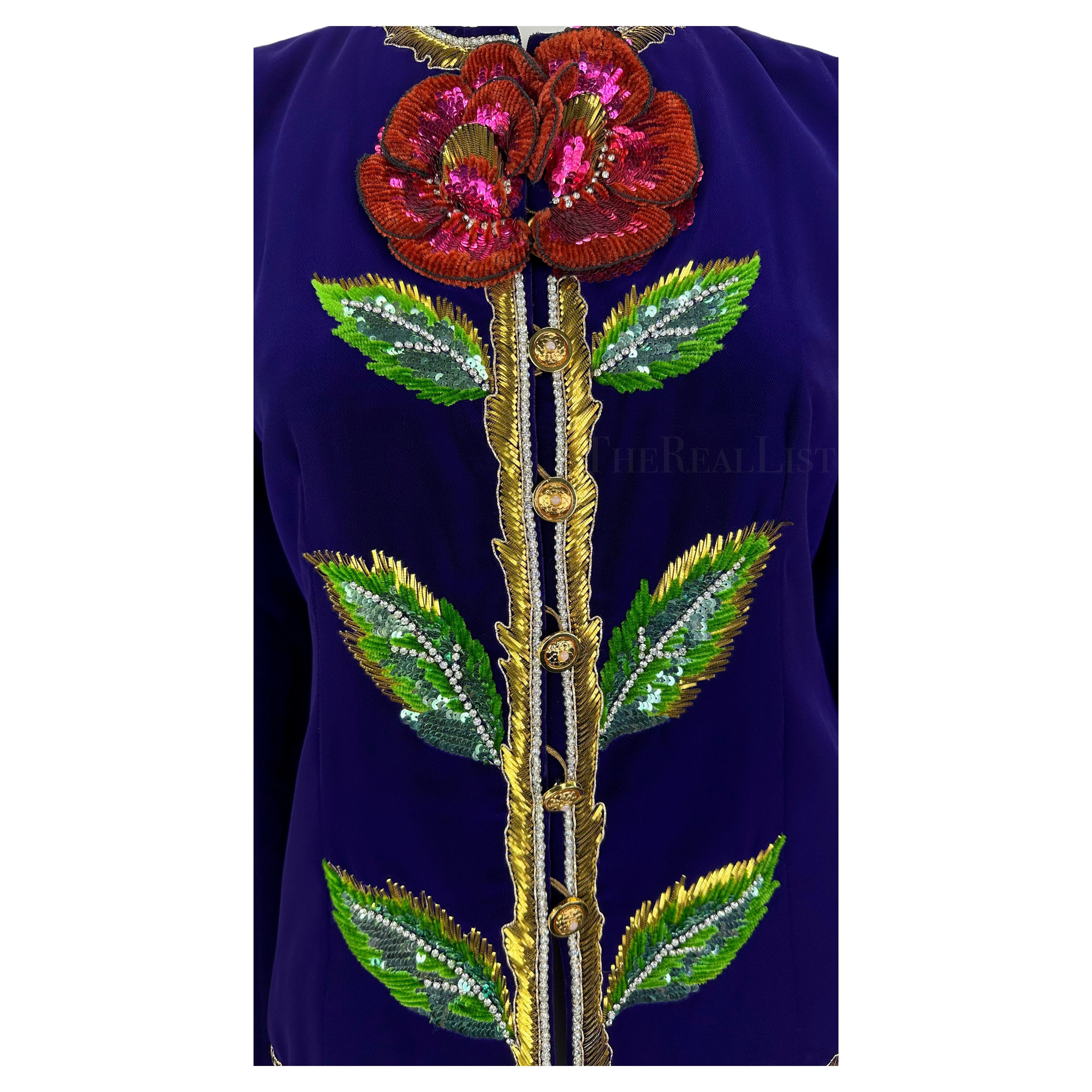 F/W 1978 Yves Saint Laurent Haute Couture Purple Lesage Embroidery Floral Jacket For Sale 1