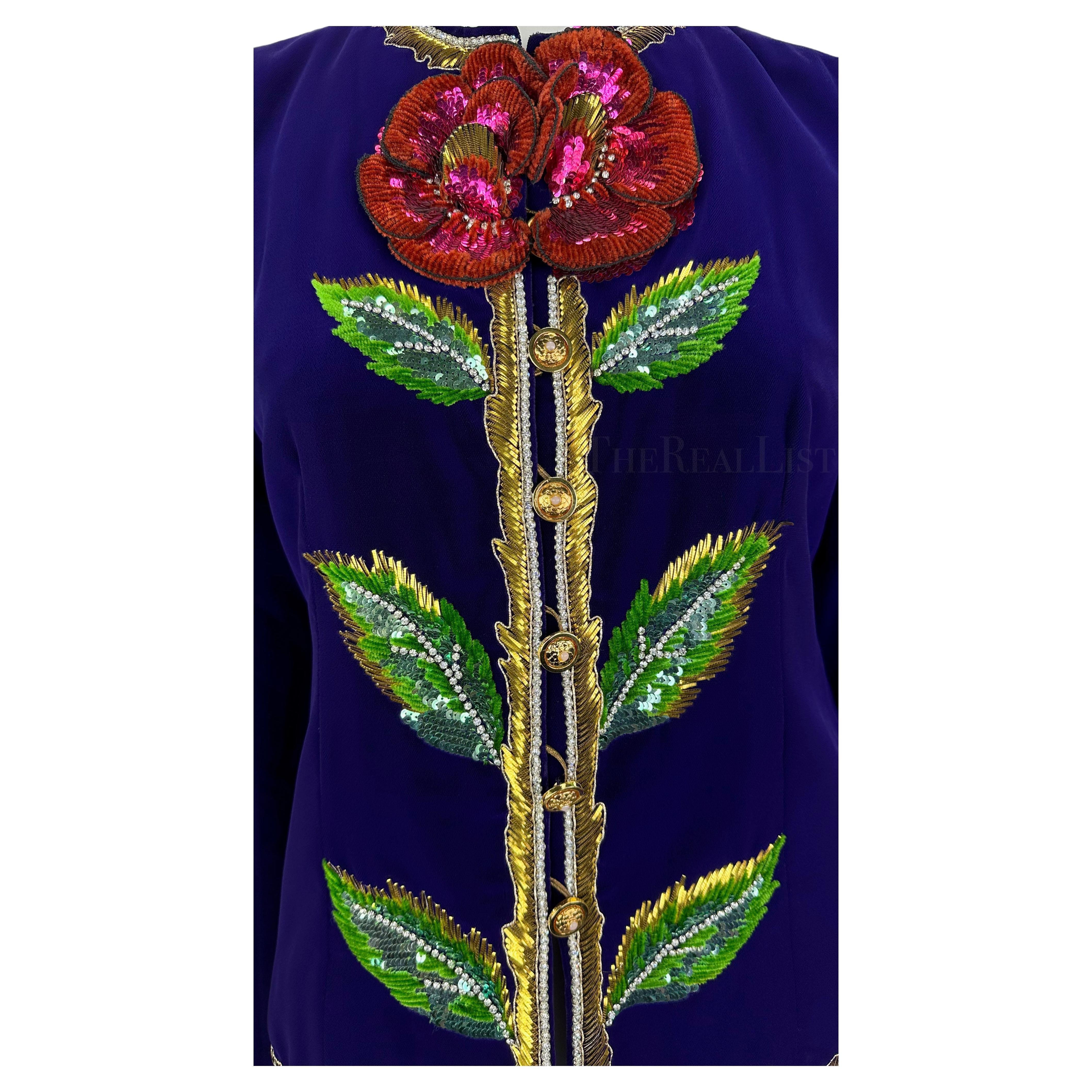 F/W 1978 Yves Saint Laurent Haute Couture Veste à fleurs brodées Lesage violet Pour femmes en vente