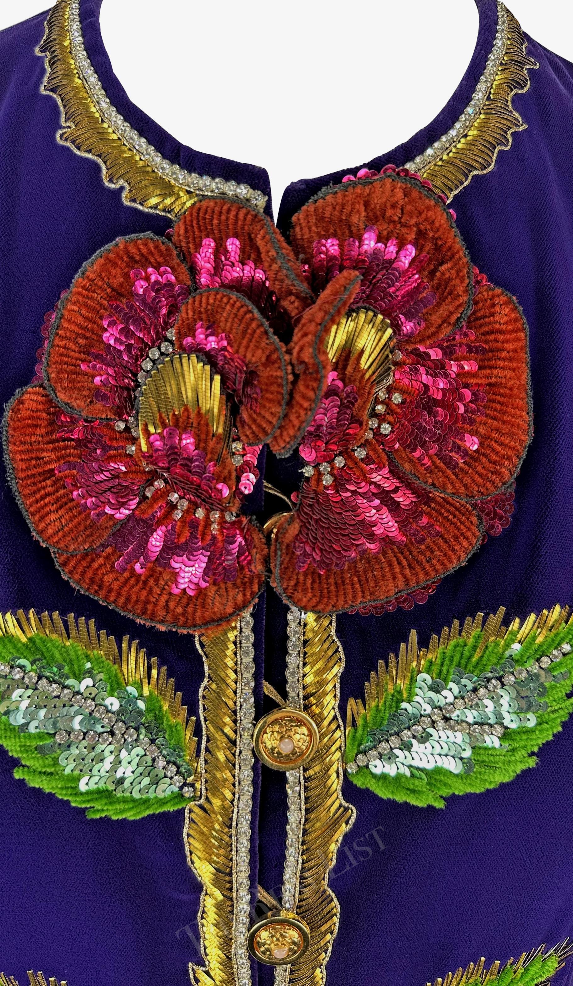F/W 1978 Yves Saint Laurent Haute Couture Veste à fleurs brodées Lesage violet en vente 1