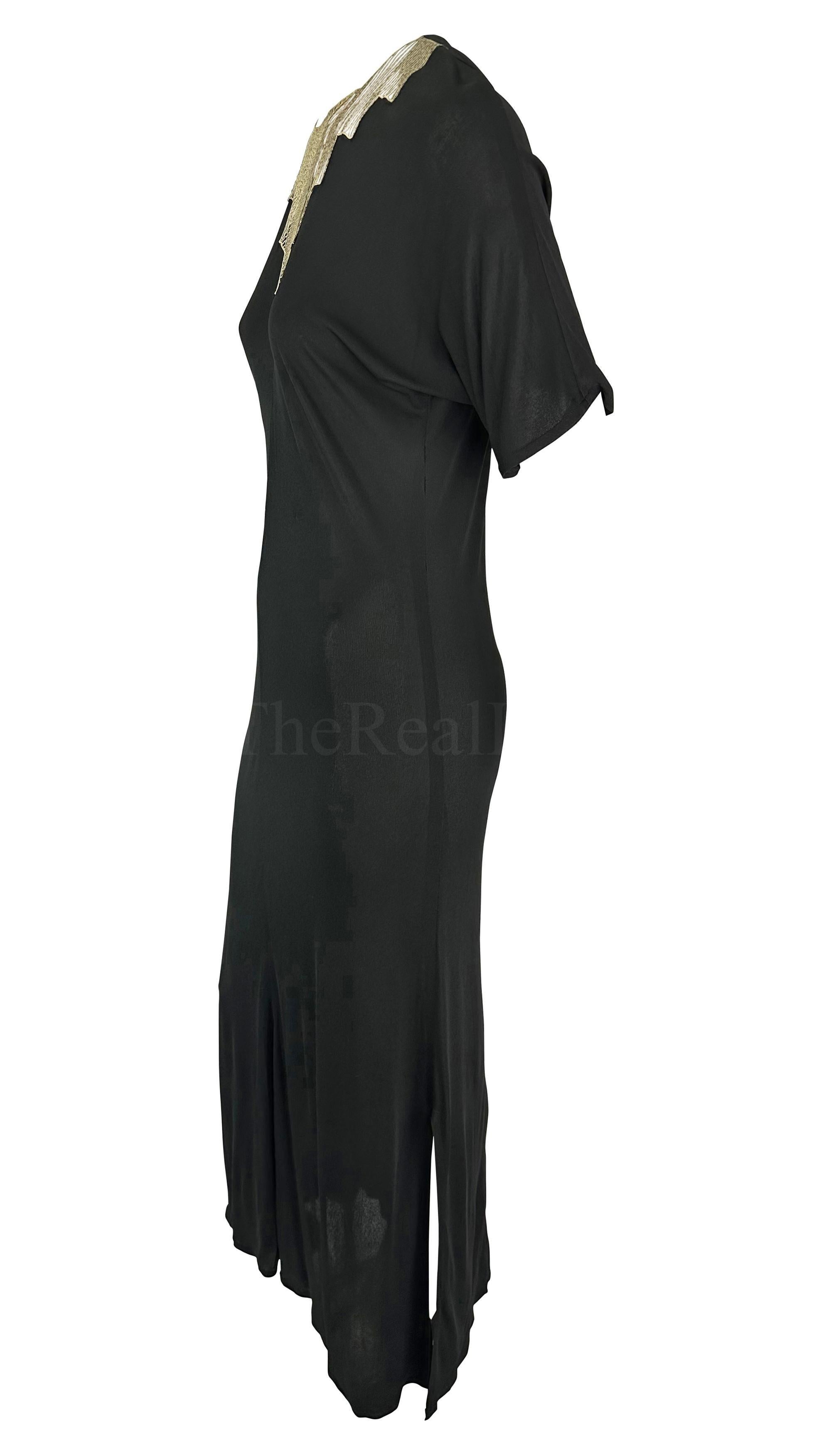 F/W 1979 Chloé by Karl Lagerfeld Runway Robe noire à broderies géométriques en vente 1