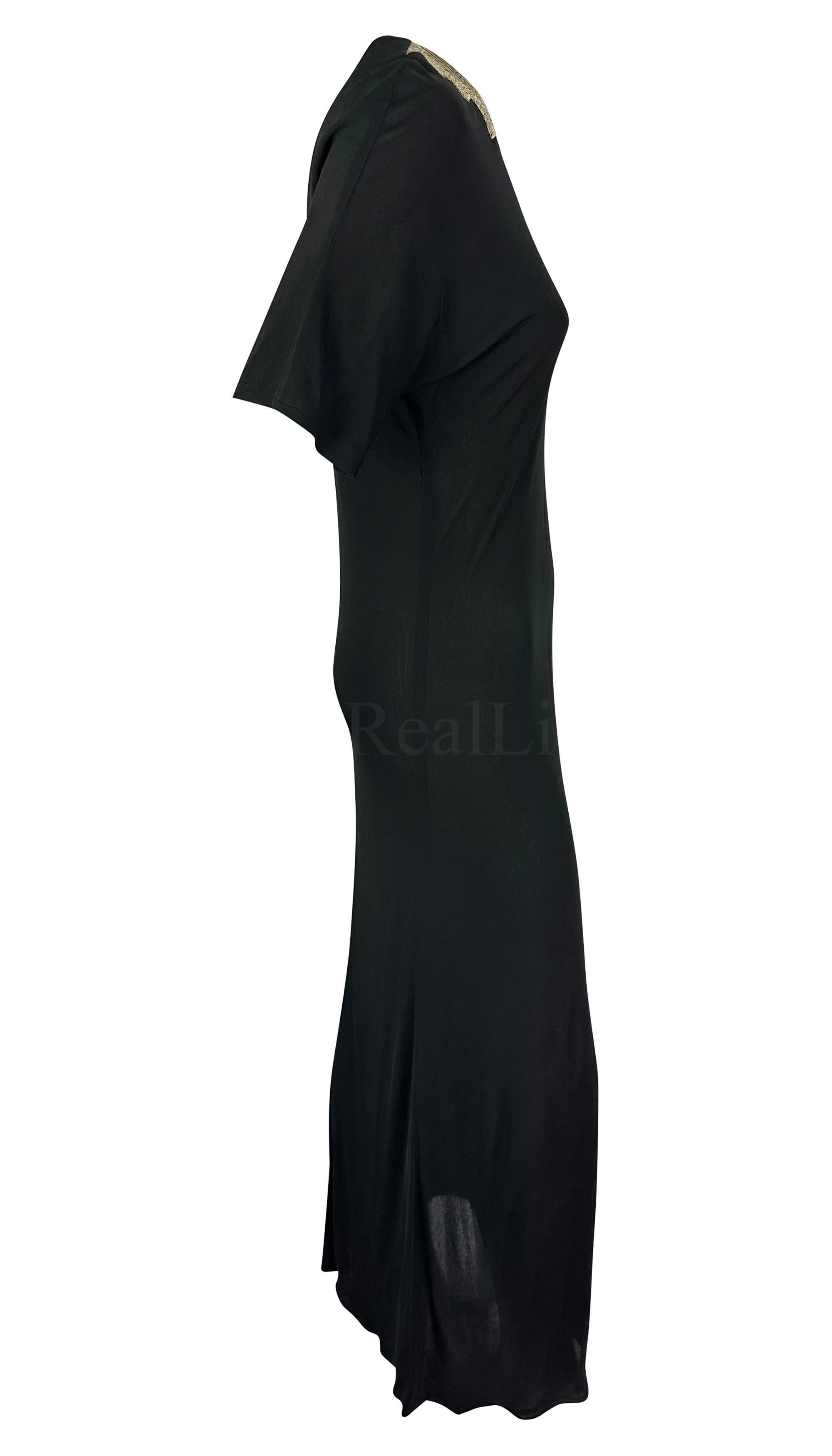 F/W 1979 Chloé by Karl Lagerfeld Runway Robe noire à broderies géométriques en vente 3