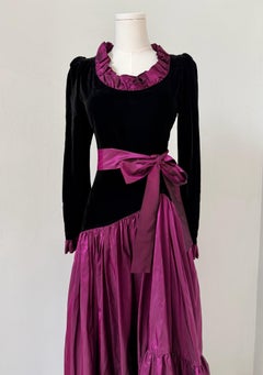F/W 1982 Black Wool & Burgundy Silk Tie-Neck Dress