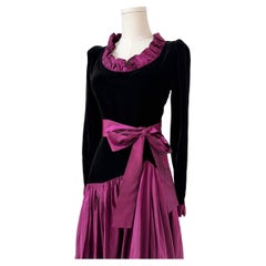 F/W 1982 Black Wool & Burgundy Silk Tie-Neck Dress