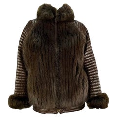 F/W 1983 Gucci Ad Campaign Brown Quilted Leather Fox Fur Oversized Jacket