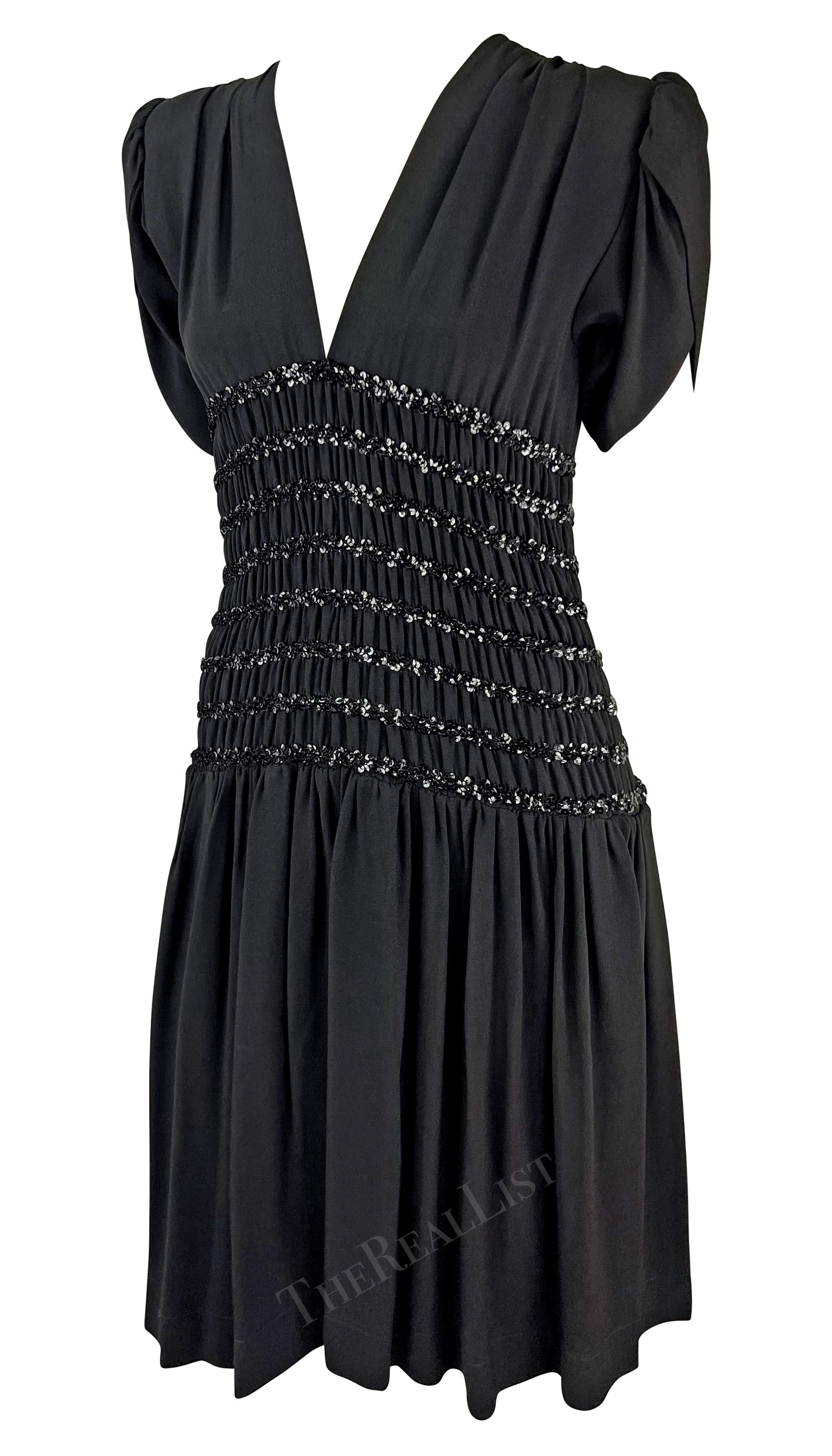 F/W 1983 Saint Laurent Rive Gauche Runway Ad Black Sequin Ruched Dress In Excellent Condition In West Hollywood, CA