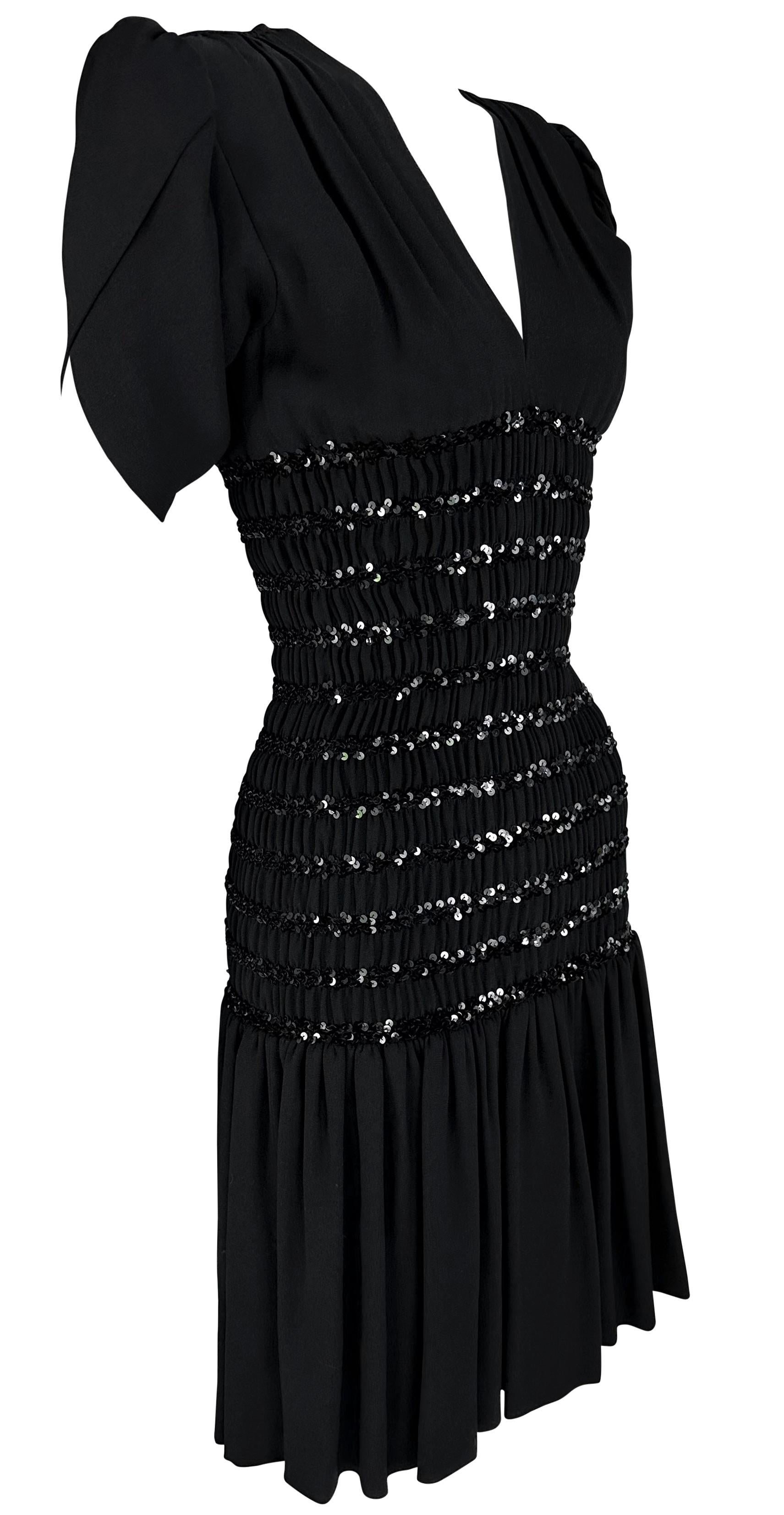 Saint Laurent Runway Ad Ruched Sequin Black Petal Flare Dress, A/H 1983 en vente 3