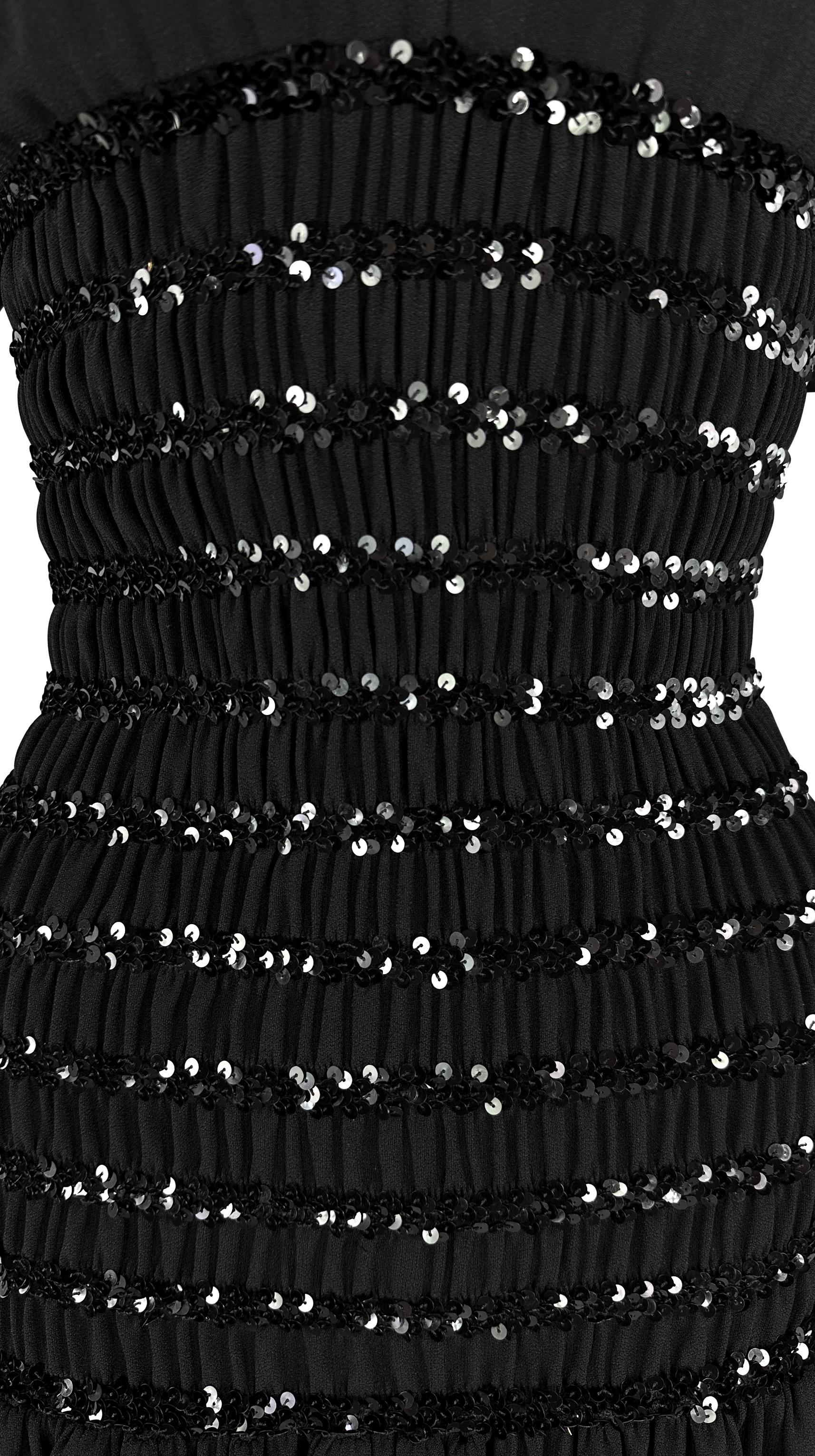 Saint Laurent Runway Ad Ruched Sequin Black Petal Flare Dress, A/H 1983 Pour femmes en vente