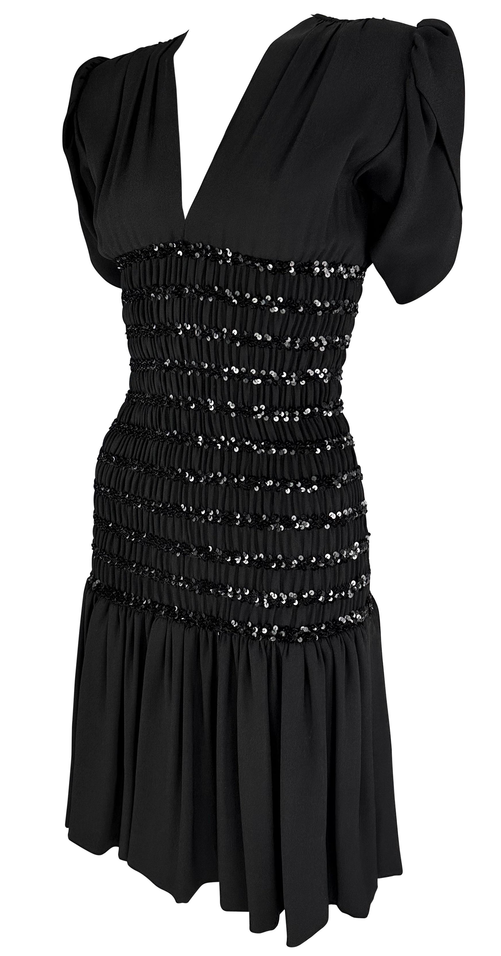 Saint Laurent Runway Ad Ruched Sequin Black Petal Flare Dress, A/H 1983 en vente 2