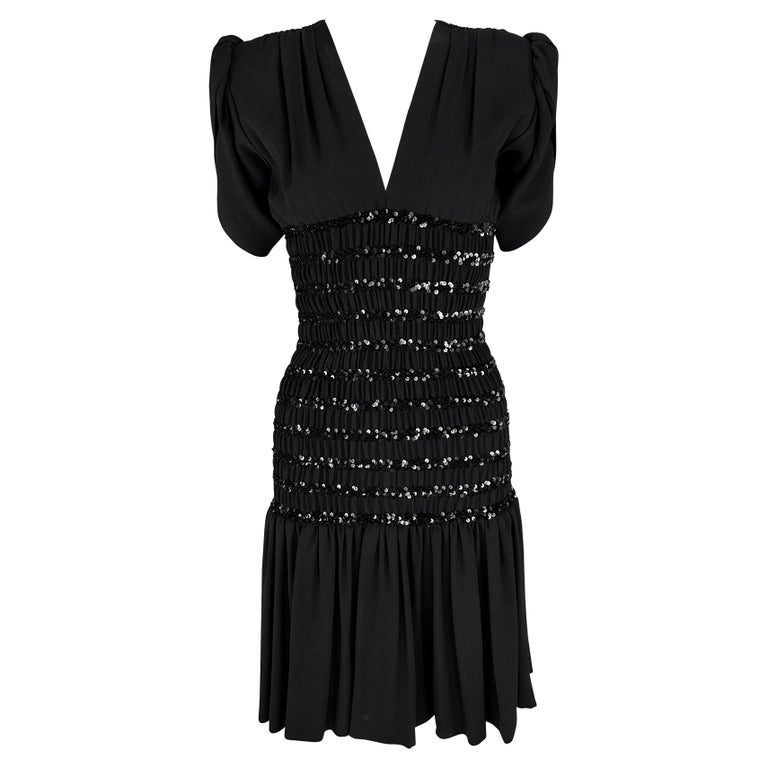F/W 1983 Saint Laurent Runway Ad Ruched Sequin Black Petal Flare Dress For Sale at 1stDibs F/W 1983 Saint Laurent Runway Ad Ruched Sequin Black Petal Flare Dress For Sale at 1stDibs