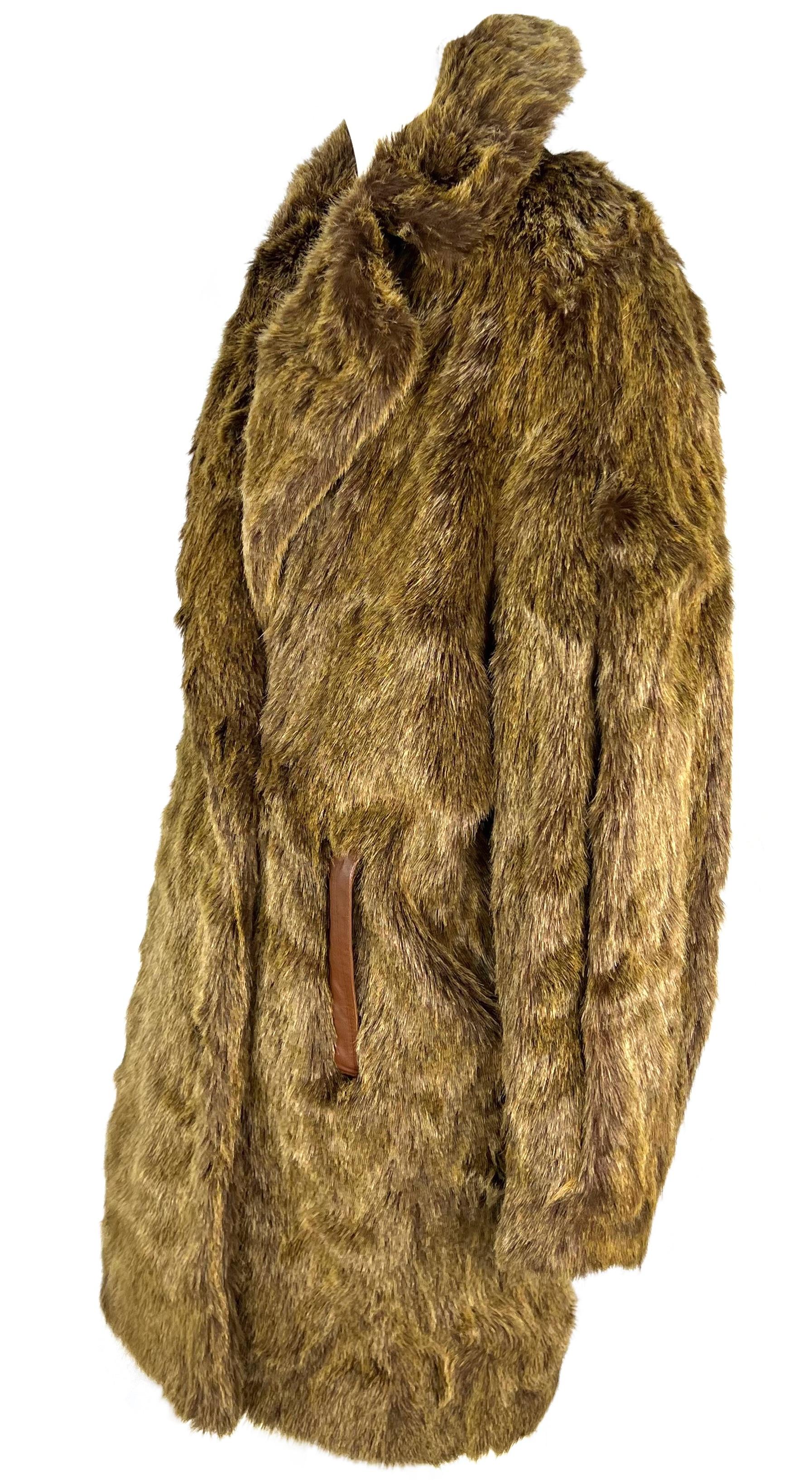 F/W 1983 Thierry Mugler Faux Fur Brown Leather Trim Oversized Double Breast Coat For Sale 1