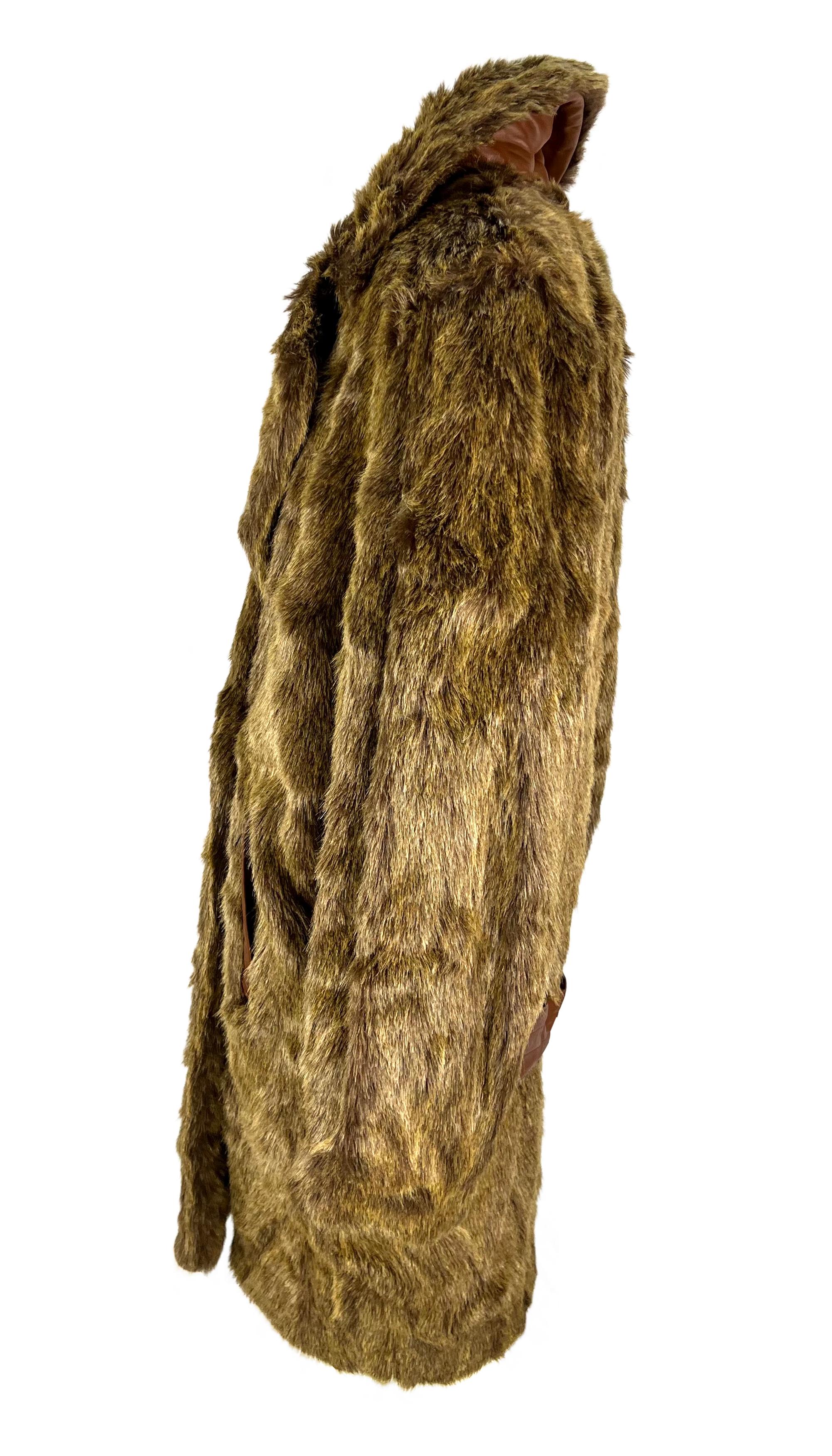 F/W 1983 Thierry Mugler Faux Fur Brown Leather Trim Oversized Double Breast Coat For Sale 2