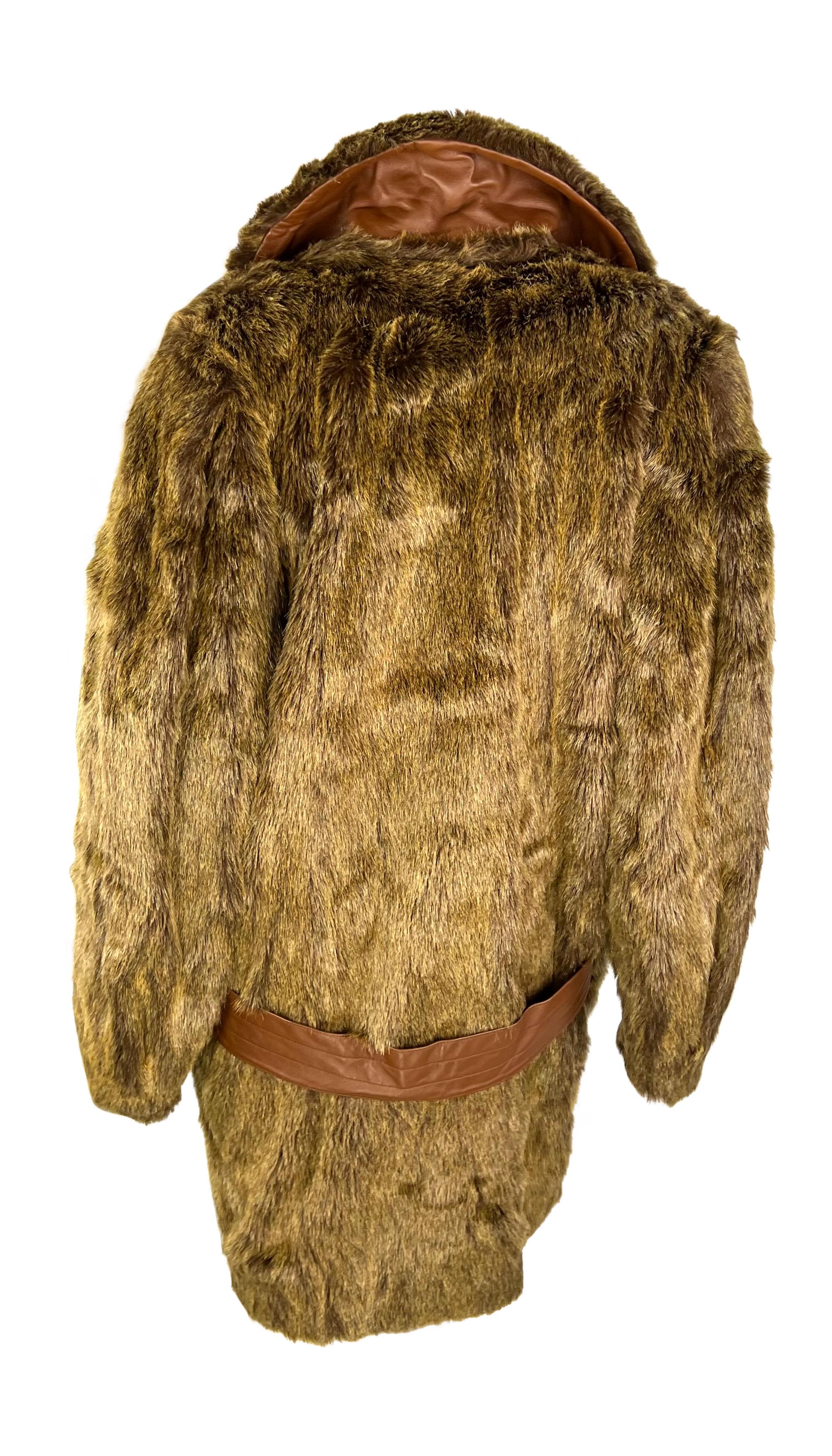 F/W 1983 Thierry Mugler Faux Fur Brown Leather Trim Oversized Double Breast Coat For Sale 3