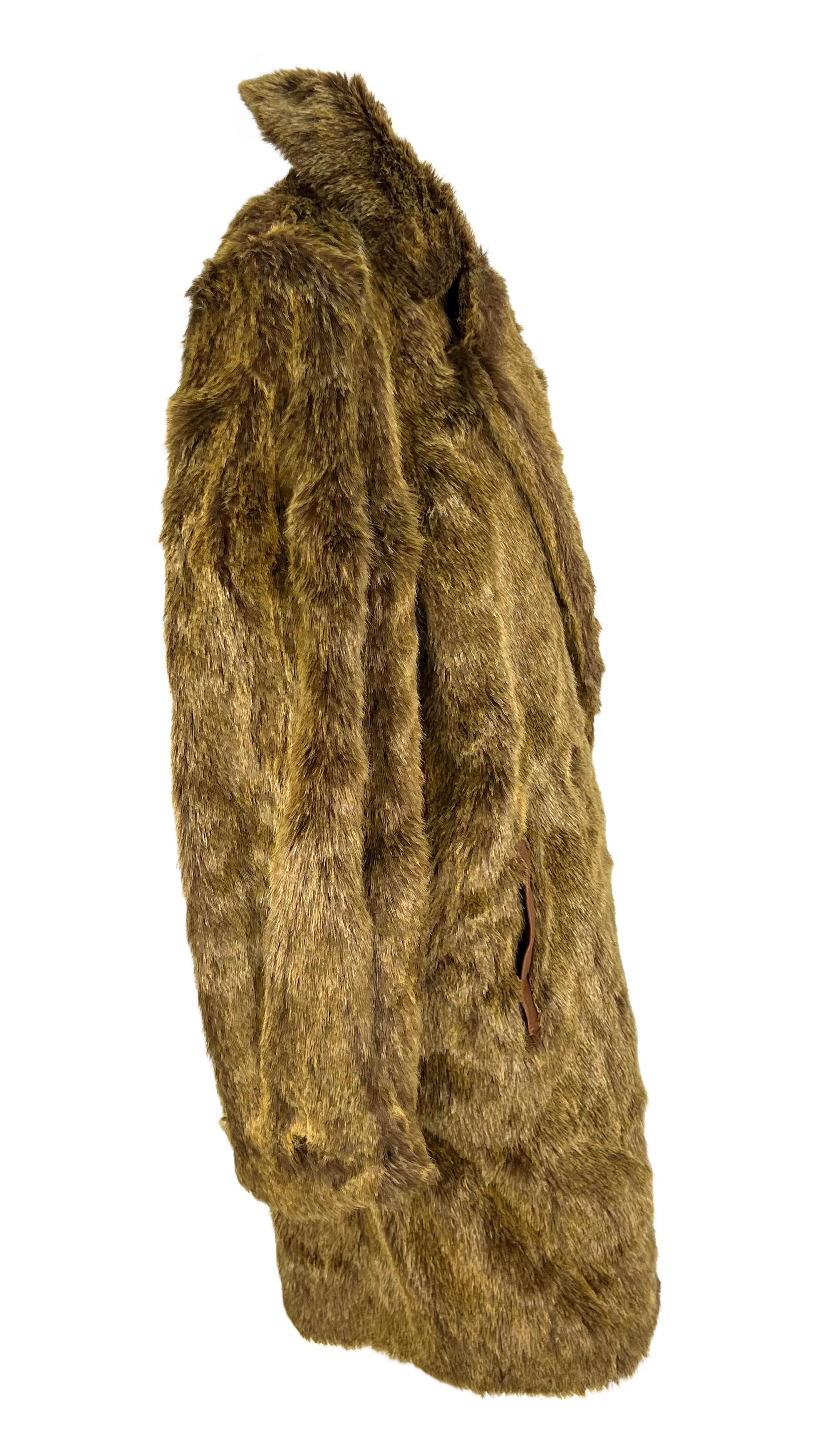 F/W 1983 Thierry Mugler Faux Fur Brown Leather Trim Oversized Double Breast Coat For Sale 4