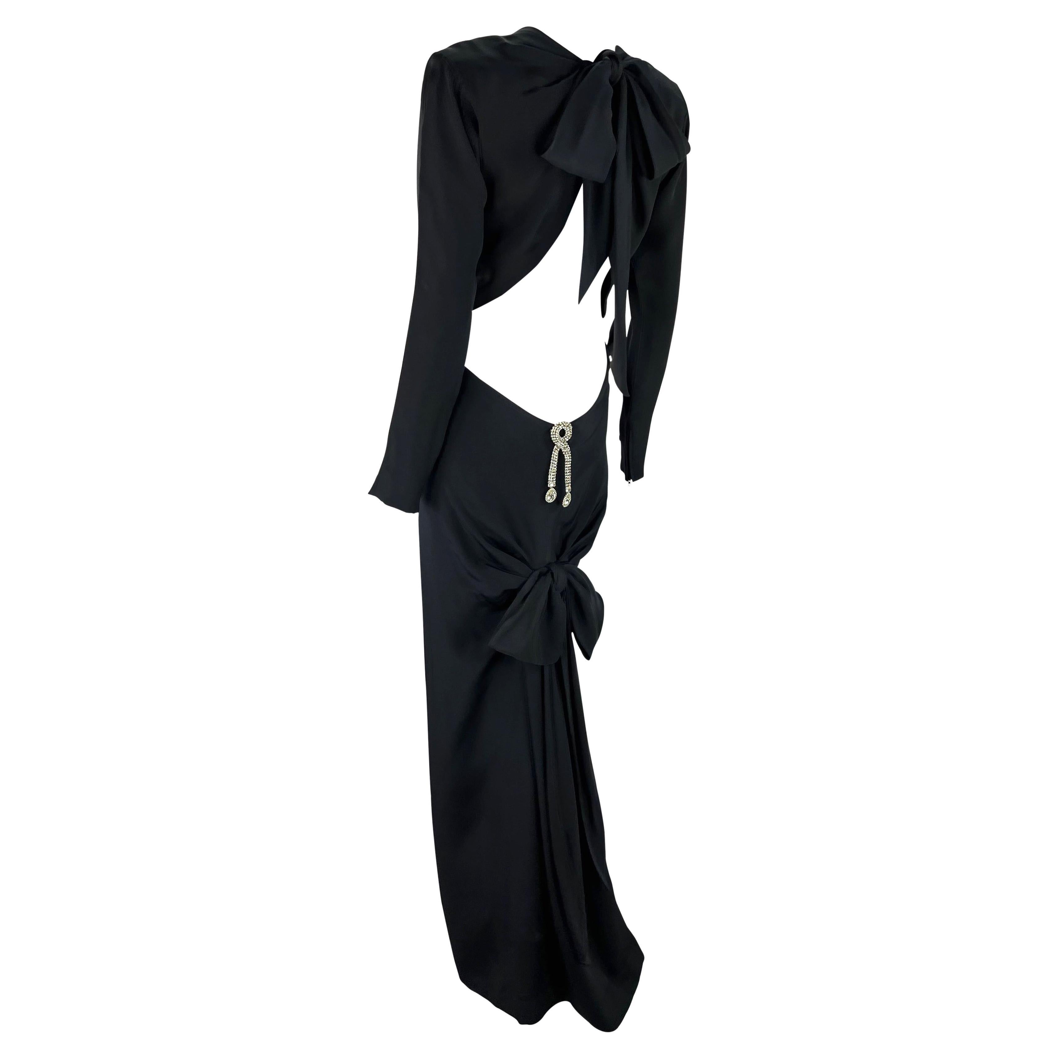 F/W 1983 Yves Saint Laurent Haute Couture Rhinestone Bow Backless Décolleté Gown For Sale