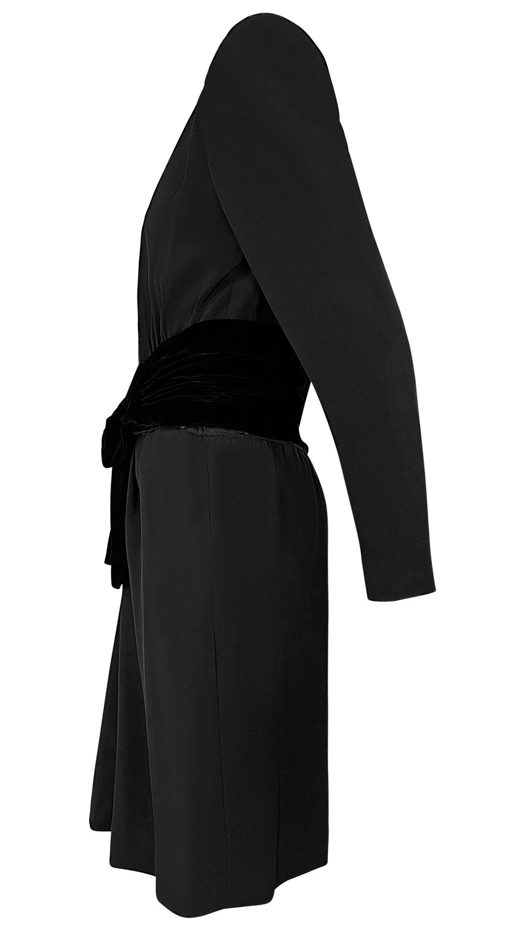 F/W 1983 Yves Saint Laurent Haute Couture Runway Black Velvet Bow Midi Dress For Sale 5