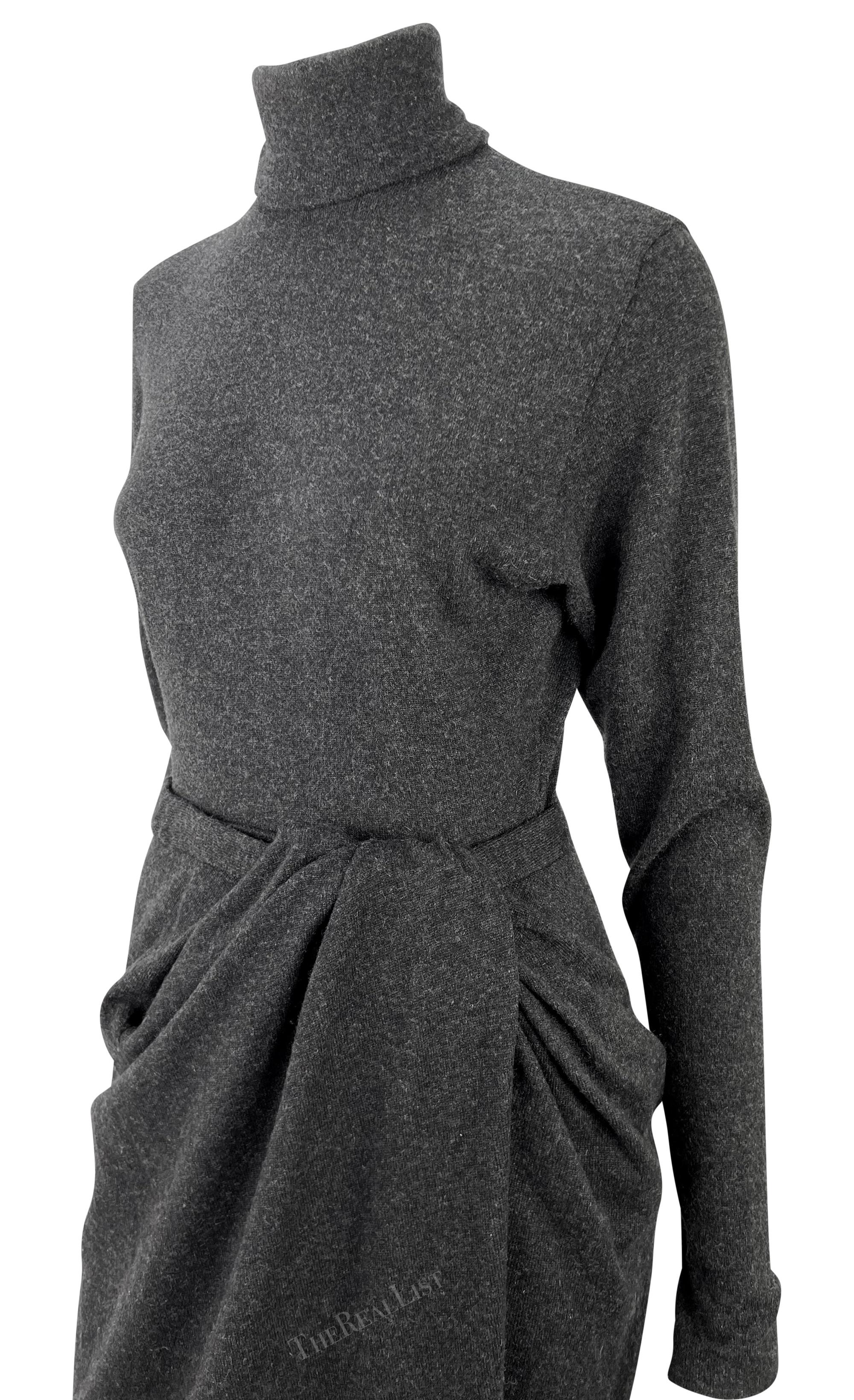 F/W 1985 Donna Karan Charcoal Grey Cashmere Bodysuit Wrap Skirt Set For Sale 6