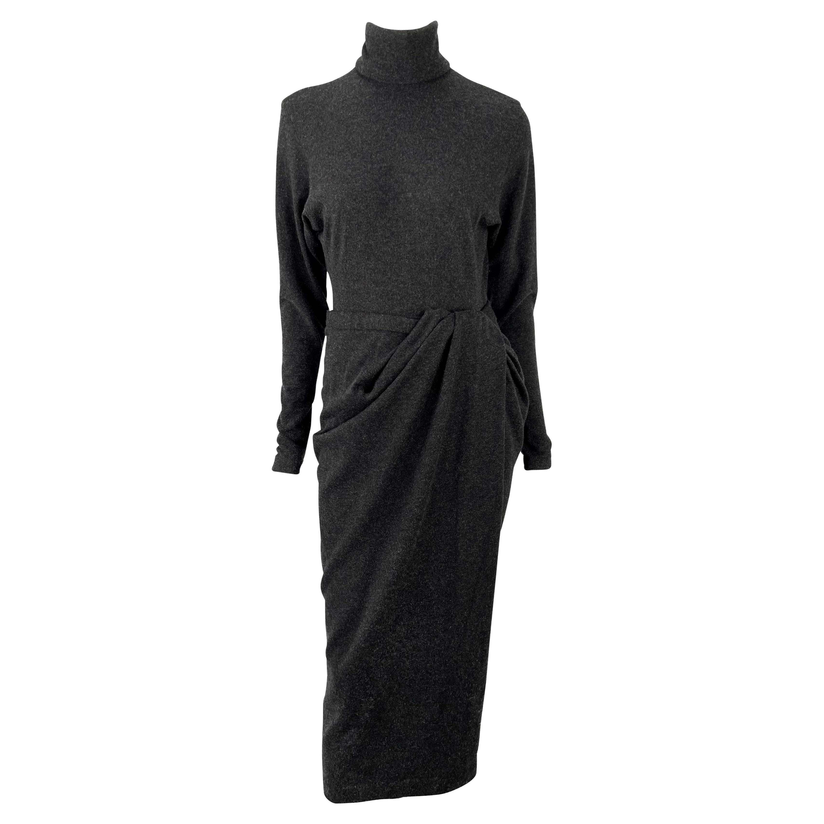 F/W 1985 Donna Karan Charcoal Grey Cashmere Bodysuit Wrap Skirt Set For Sale