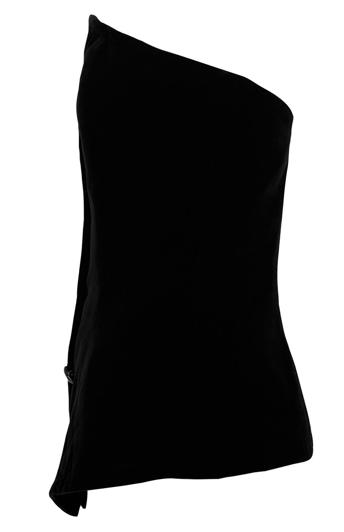 Saint Laurent Runway A/I 1985 - Top in velluto nero con spalline e senza bottoni in vendita 2