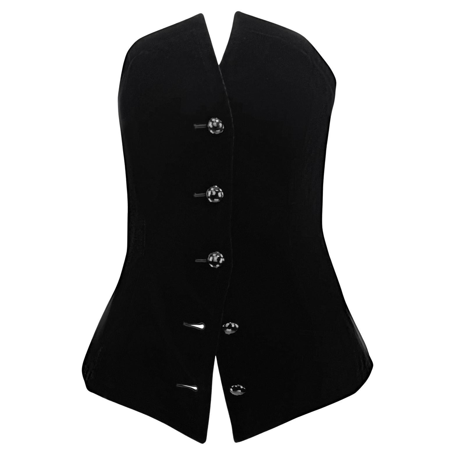 Saint Laurent Runway A/I 1985 - Top in velluto nero con spalline e senza bottoni in vendita