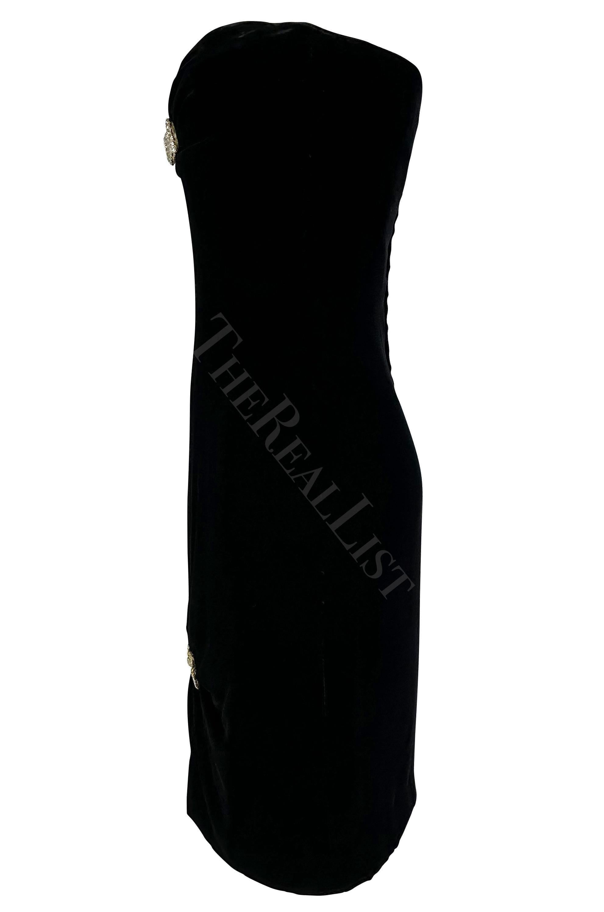 F/W 1985 Valentino Garavani Night Mini Vestido Corsé de Terciopelo Negro Lazos de Pedrería en venta 1