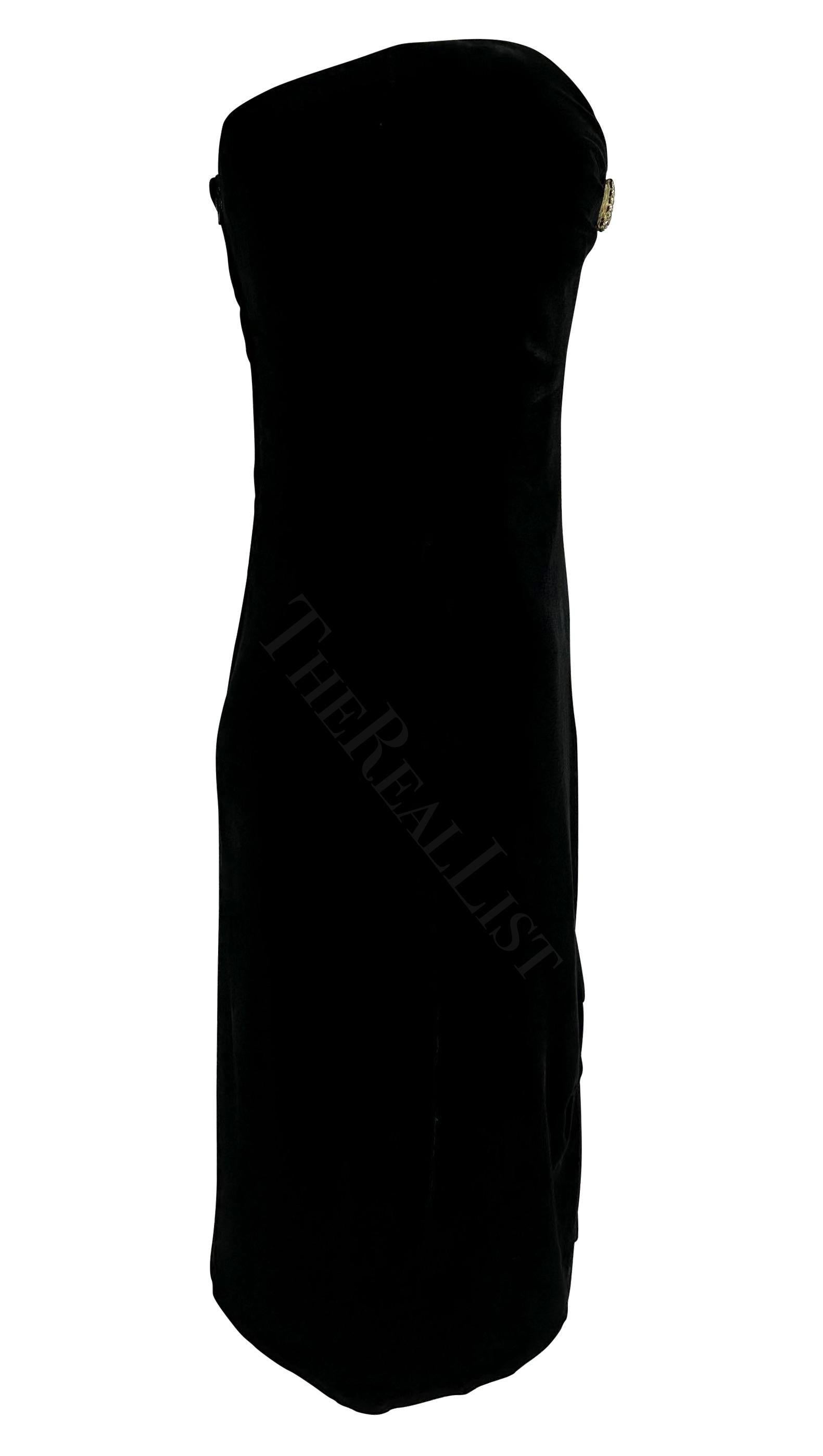 F/W 1985 Valentino Garavani Night Mini Vestido Corsé de Terciopelo Negro Lazos de Pedrería en venta 3